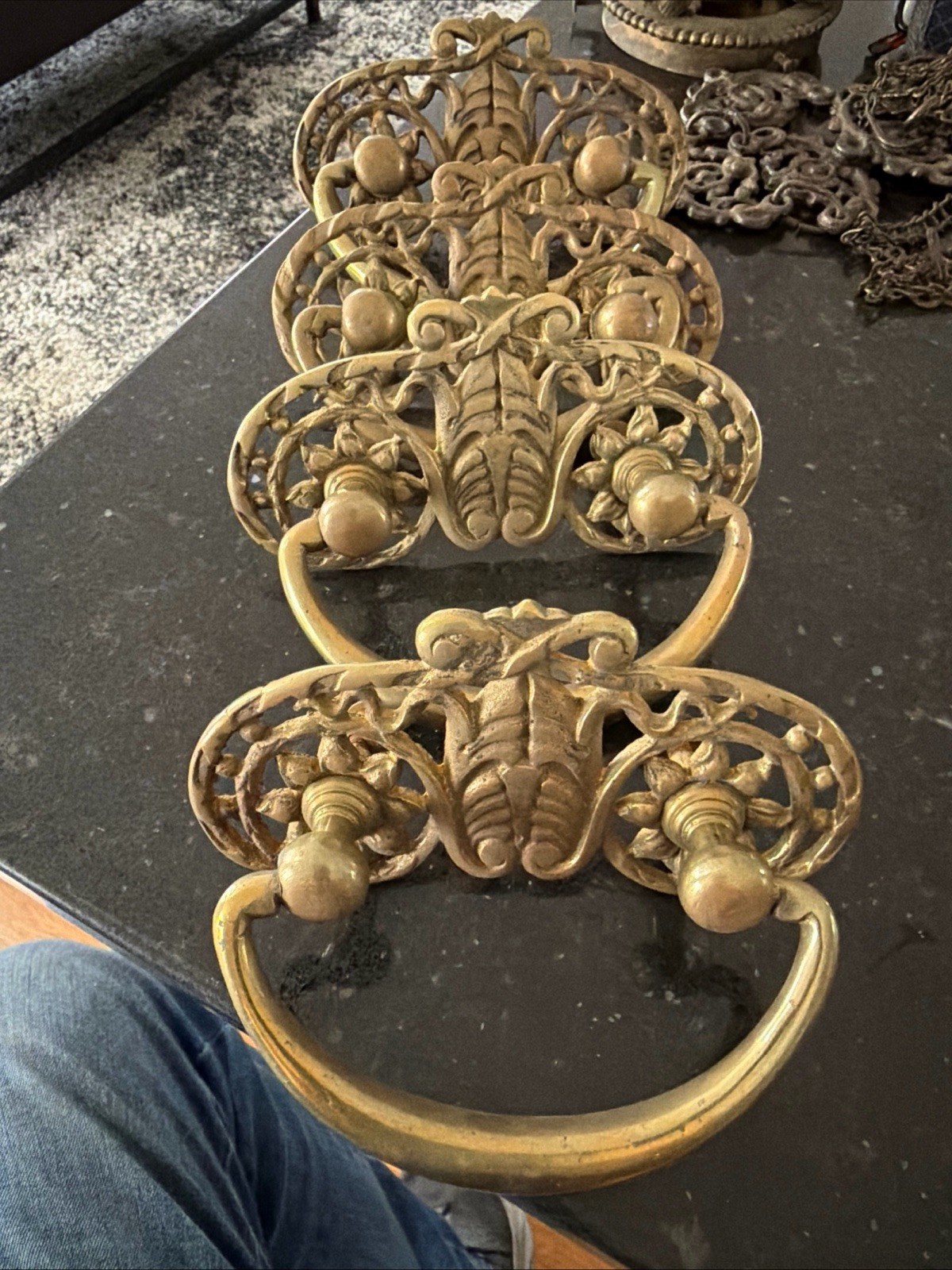 4 Antique Heavy Brass Drawer Pulls