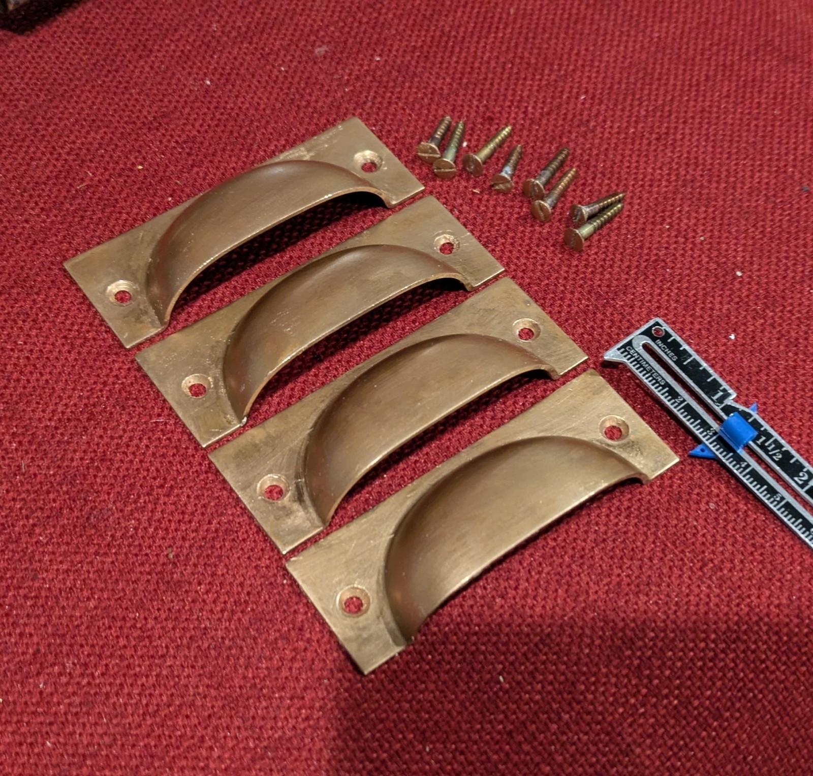 Set of 4 Vintage Rectangular Brass Bin Cup Drawer Pulls 3.25″ CTC Front Mount