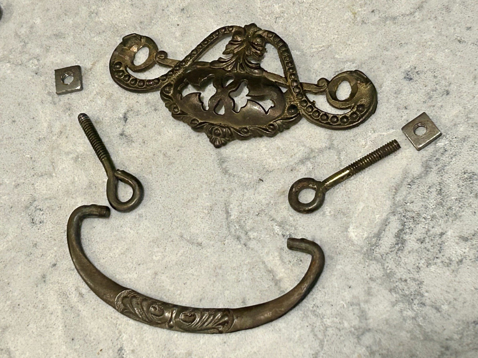 12 ANTIQUE VINTAGE VICTORIAN ORNATE DRAWER HANDLE PULL HARDWARE BRASS