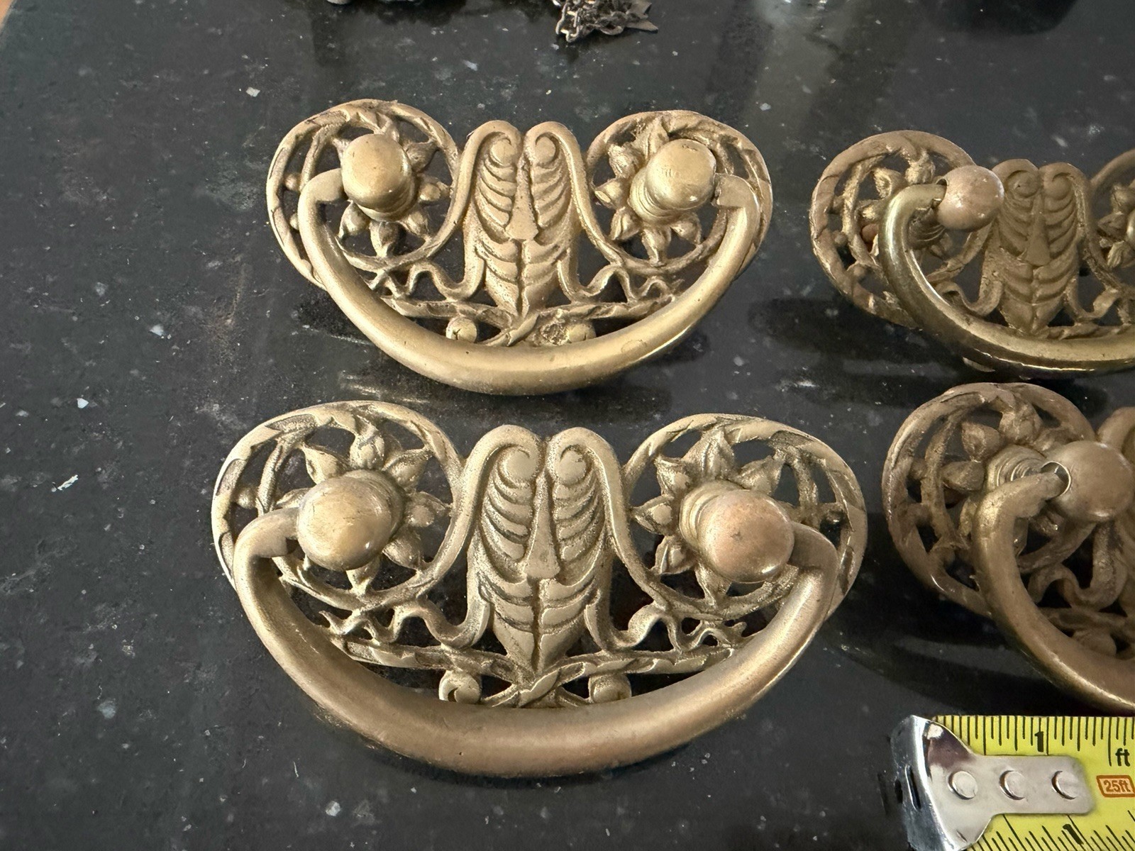 4 Antique Heavy Brass Drawer Pulls