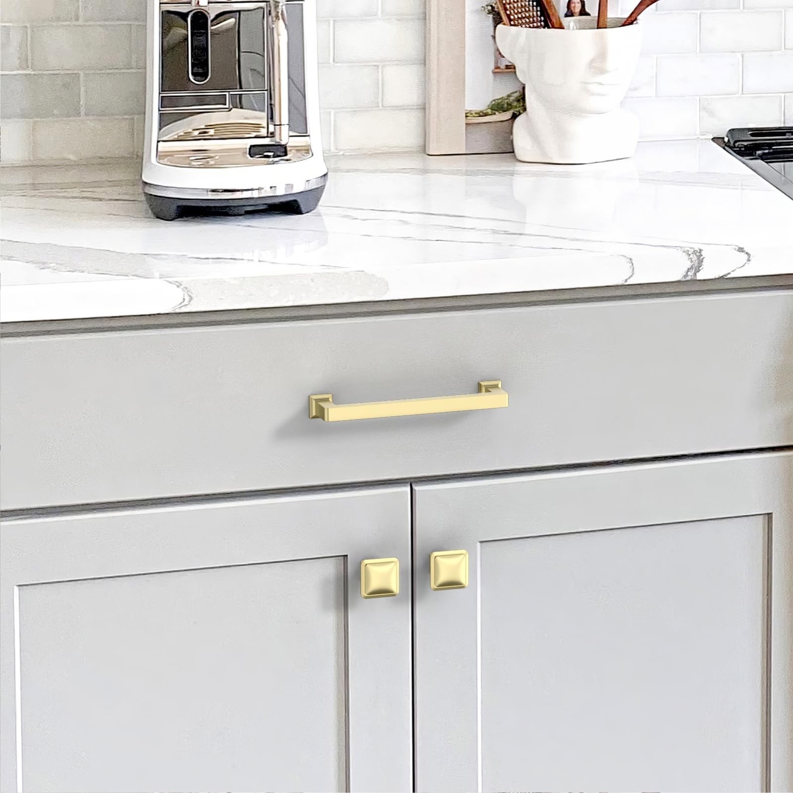 10 Pack 5″(128mm) Brushed Brass Cabinet Pulls Kitchen Cabinet Handles Gold Dr…