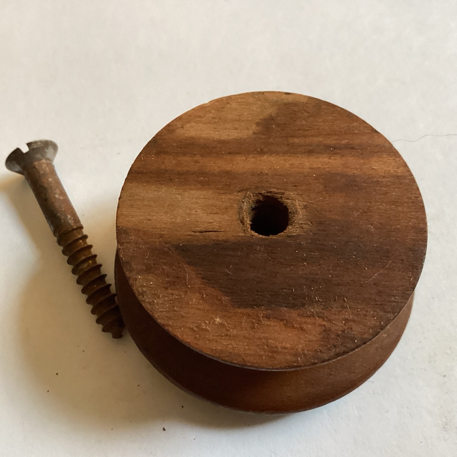 Really Nice Single Antique 2” In. Walnut Wood Drawer Pull With Screw .