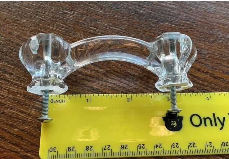 Hexagon Curved Clear Glass Drawer Handles Pulls 3” Centers Screws Set of 6 New