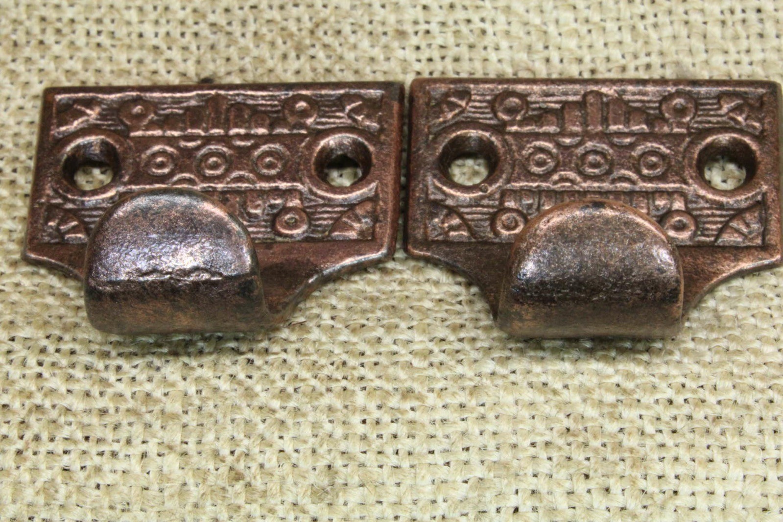 2 Old Window Sash Lifts Pulls Cast Iron Copper Bronze Finish Victorian Windsor