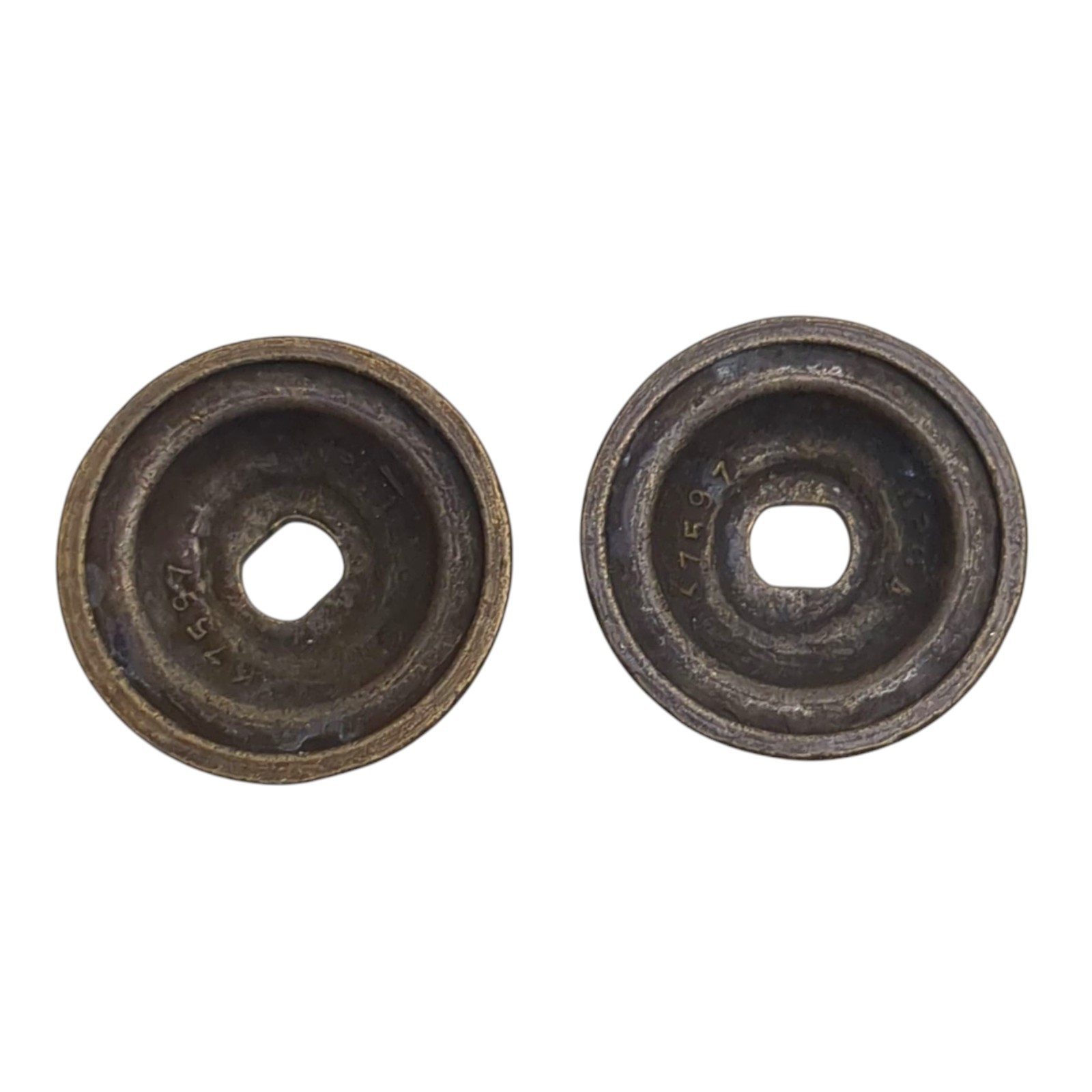 Lot of 2 Vintage Brass Gray Drawer Knobs Back Plate Round 1 1/4″ KBC K7597