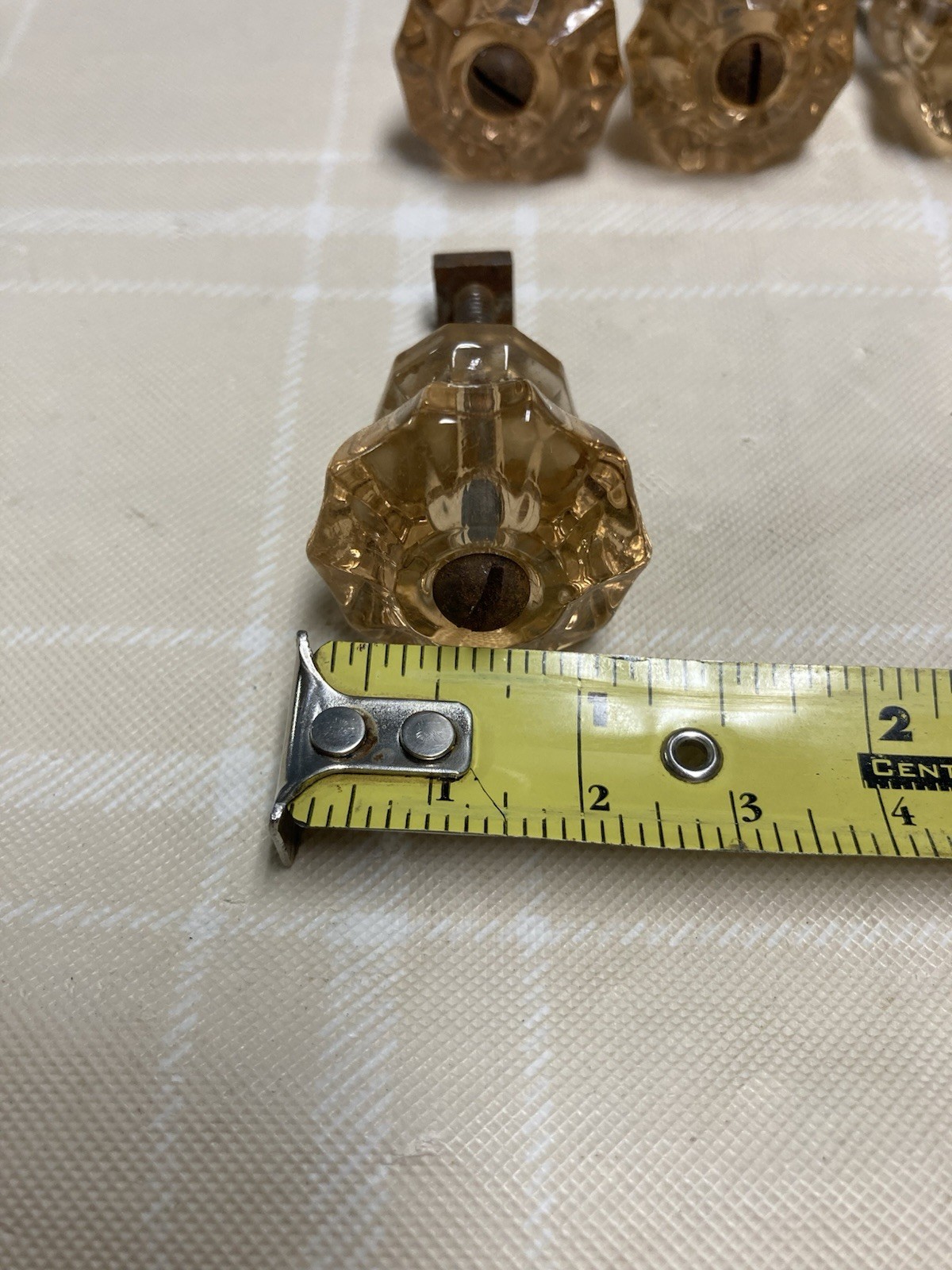 Vtg Lot Of 6 Glass Drawer Pulls Amber Color Hexagon