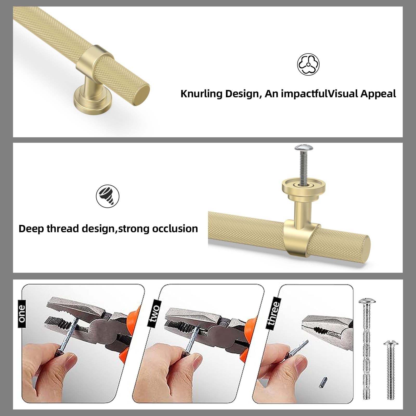 Komotia 30 Pack 5 Inch Cabinet Pulls Knurled Brushed Gold Kitchen Cabinet
