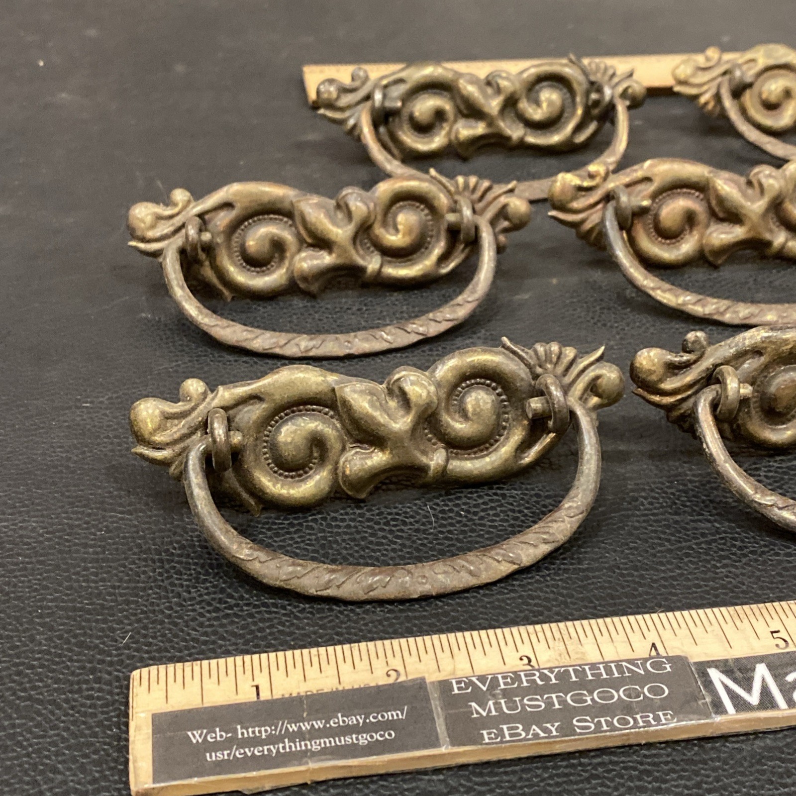 8 Antique Drop Bail Pulls Ornate Nouveau Scroll Fleur De Lis French Lily Flower