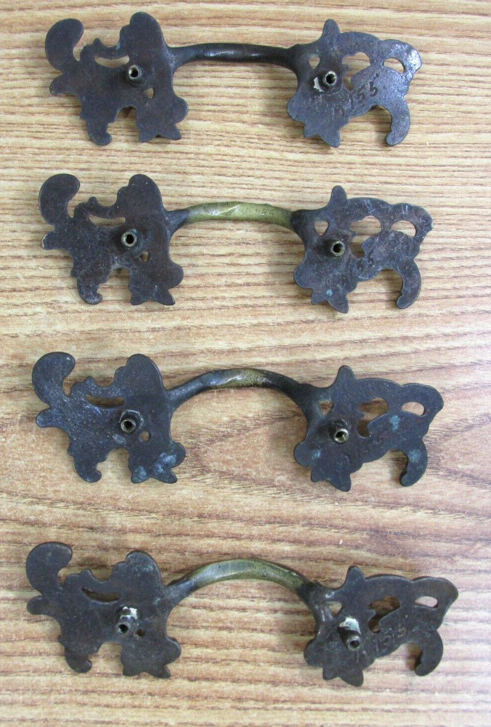 FRENCH PROVINCIAL DRAWER PULLS LOT OF 4 / LEAF (NUMBERED ON BACK “A155”) VINTAGE