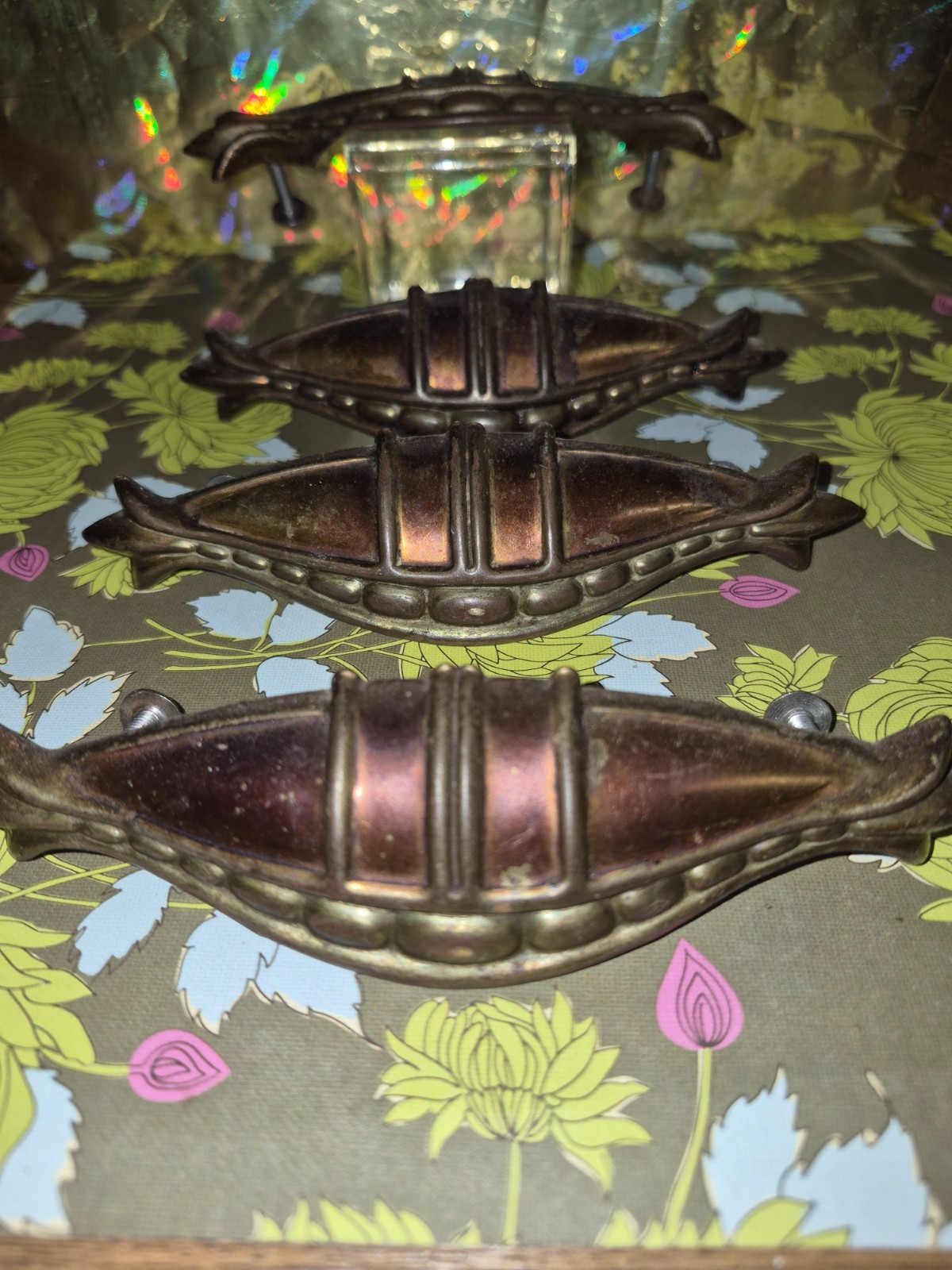 Antique 1920s/30s Vintage Art Deco Metal Handles Drawer Pulls Lot Set of 4