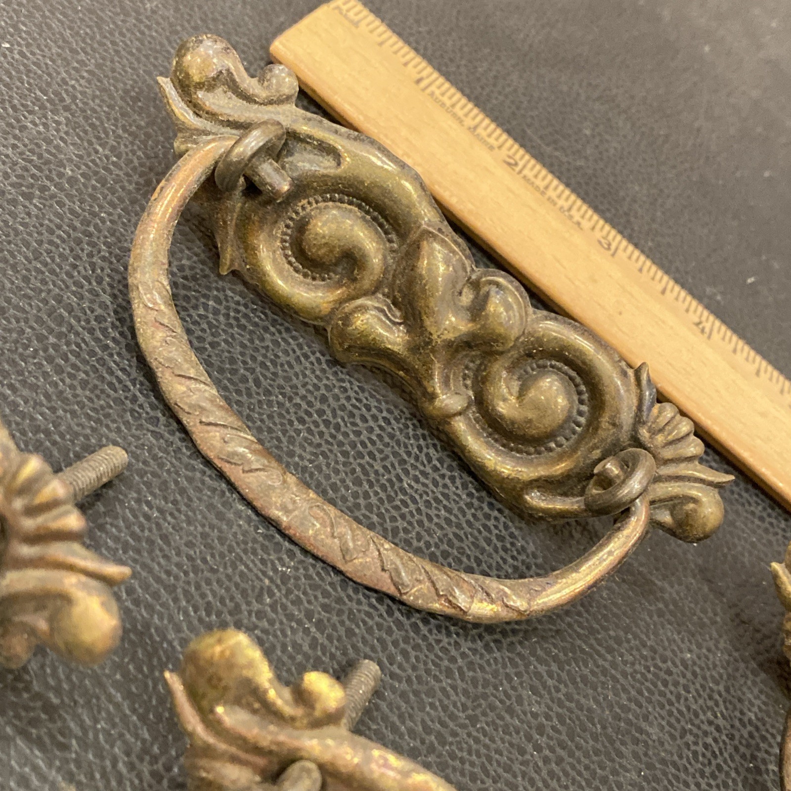 8 Antique Drop Bail Pulls Ornate Nouveau Scroll Fleur De Lis French Lily Flower
