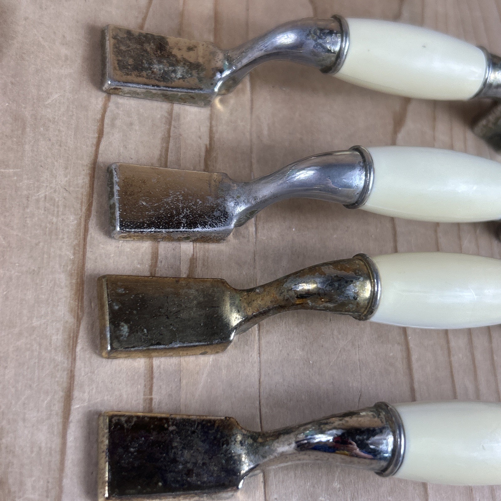 Vintage Drawer Pulls Cabinet Handles Set of 12 Beige Ceramic Center 5.5” Brass