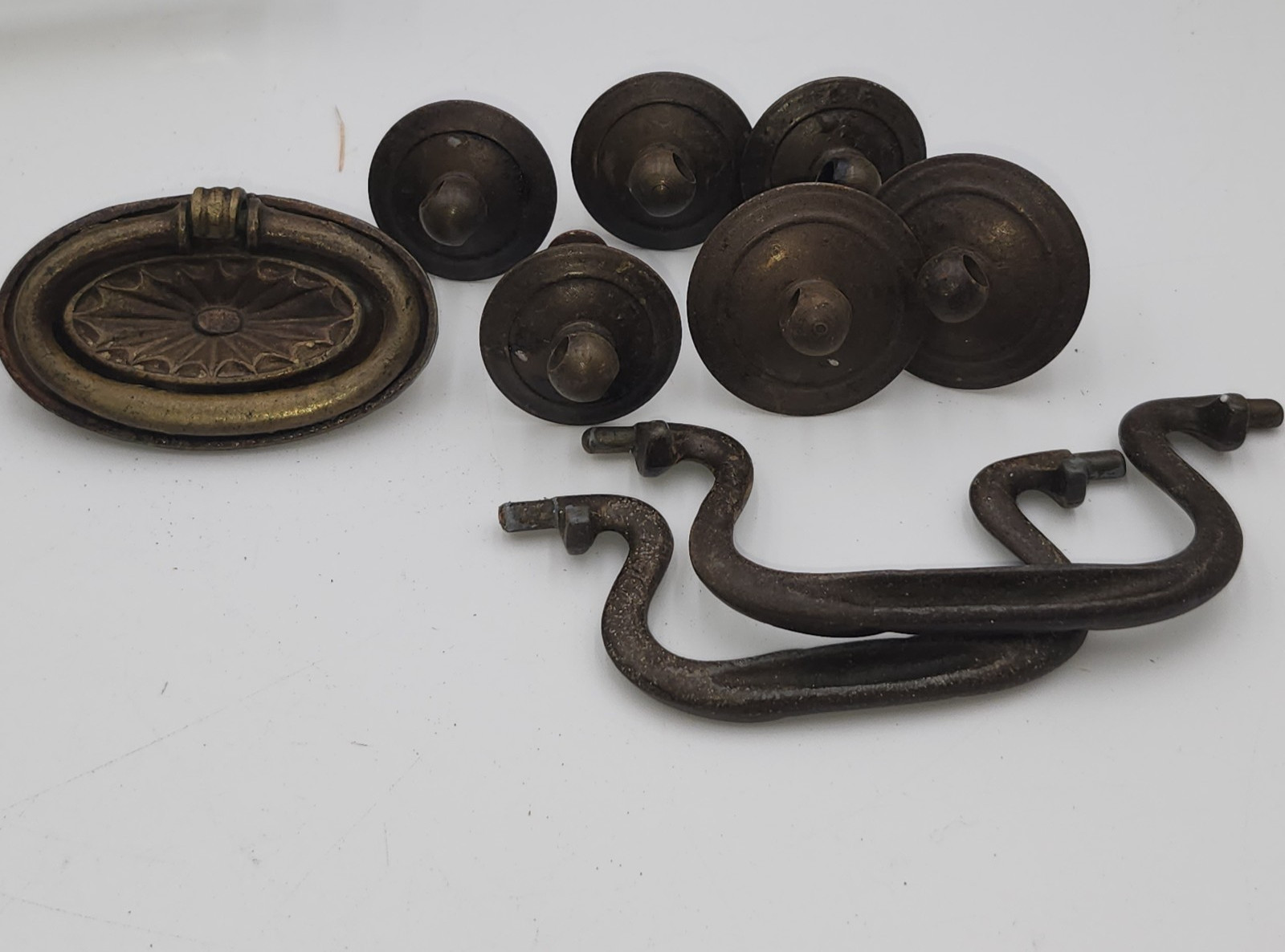 Antique Regency style Metal desk Drawer Pulls Handles bail drop lot sunburst