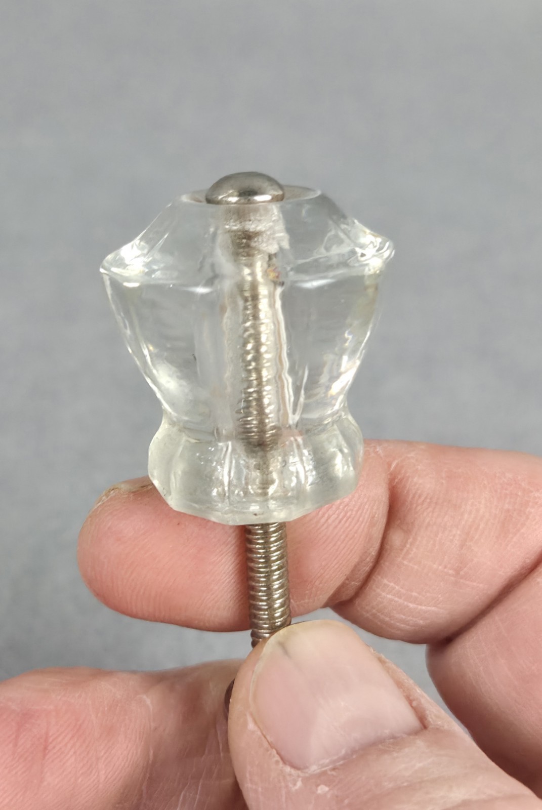 4 Vintage Clear Glass Drawer Pull Knobs Unmatched Sets 2 Hexagonal & 2 Decagonal