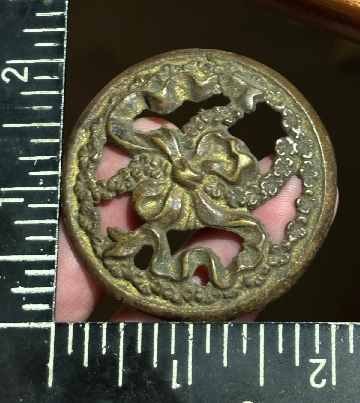 3 Vintage Ornate Round Cabinet Knob Drawer Pulls 2 inch Diameter