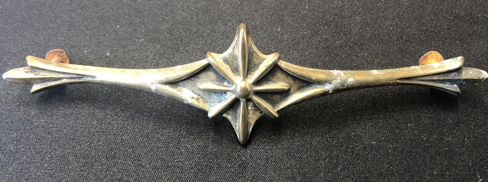 5 Vintage ATOMIC STARBURST MID CENTURY BRASS HANDLES DRAWER PULLS WITH SCREWS