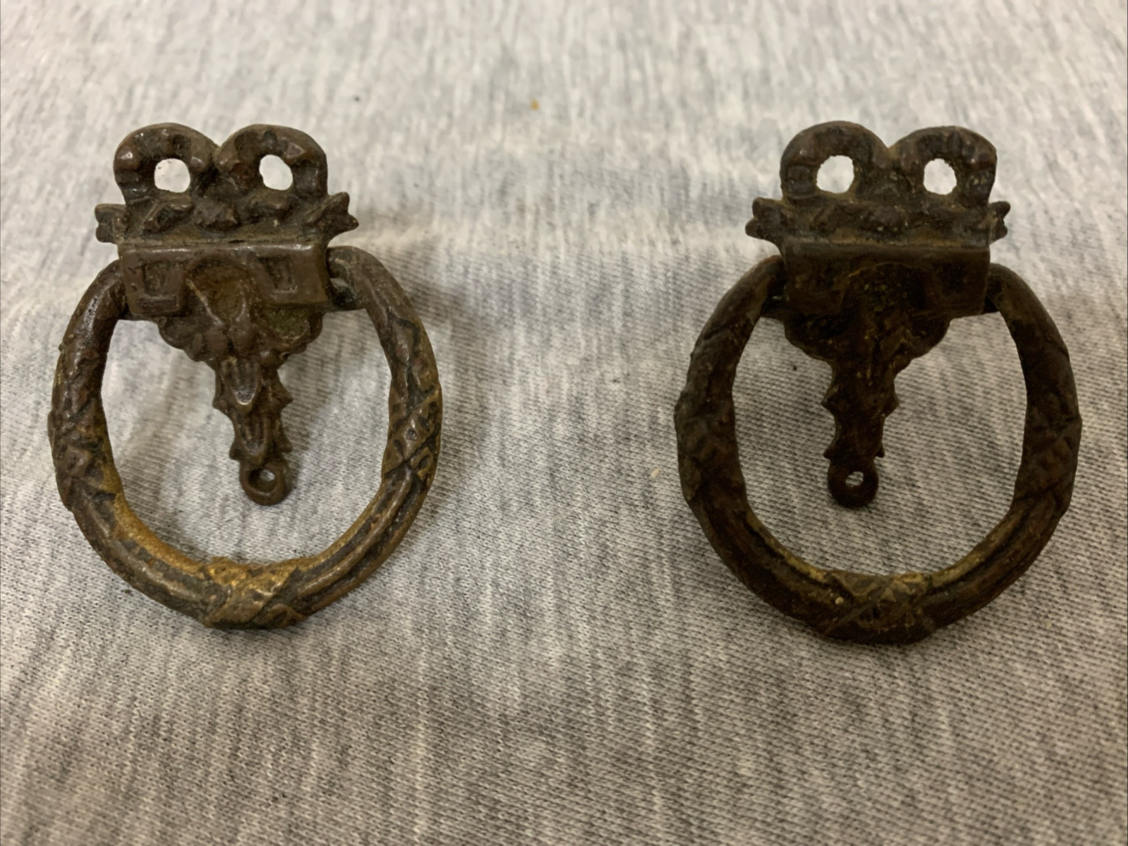 Antique Cast Bronze French Provincial Drop Bail Drawer Pulls Lot of 2