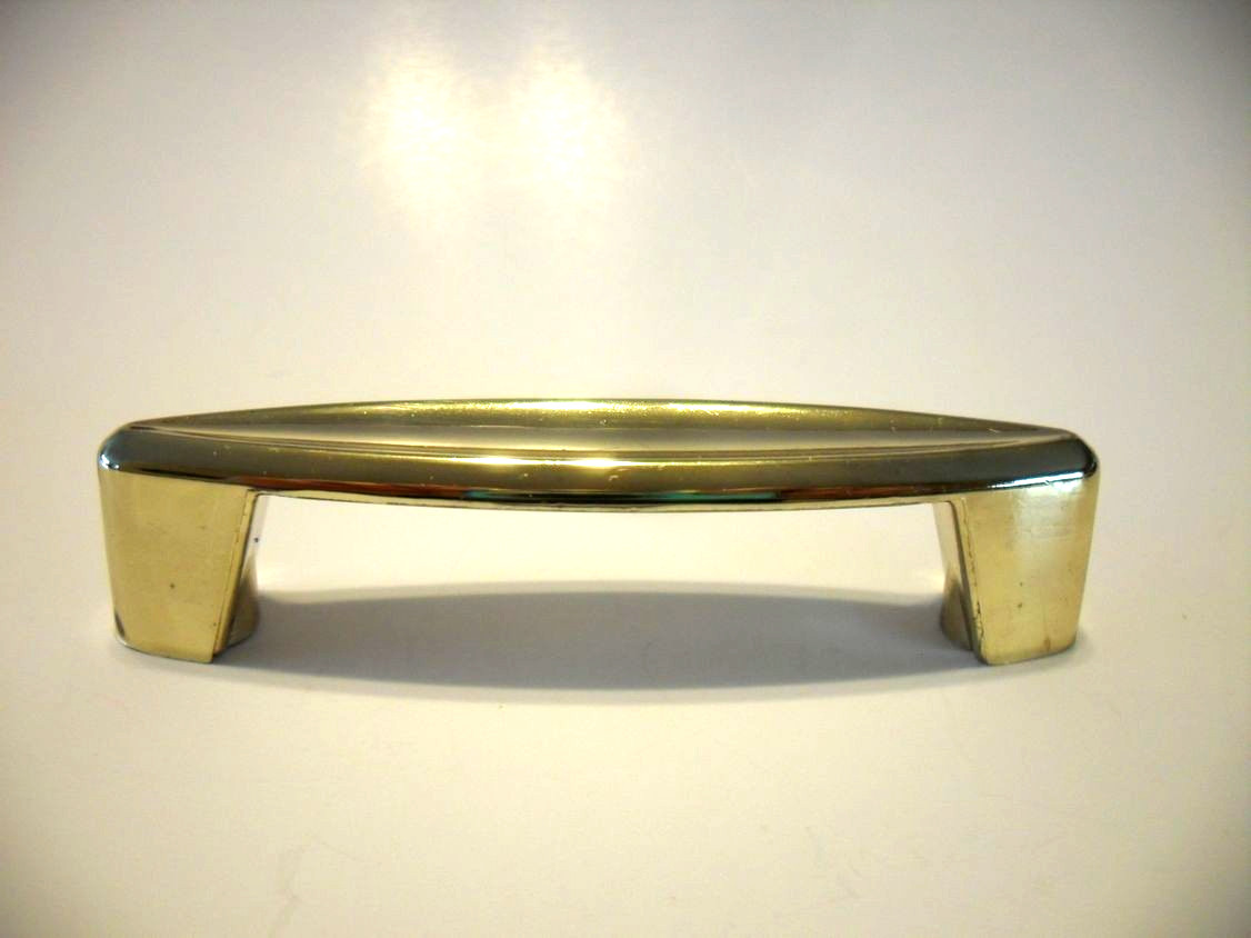 Vintage Polished Brass Concave Drawer Pull Flared Bases Cabinet Handle Ajax Mfg.