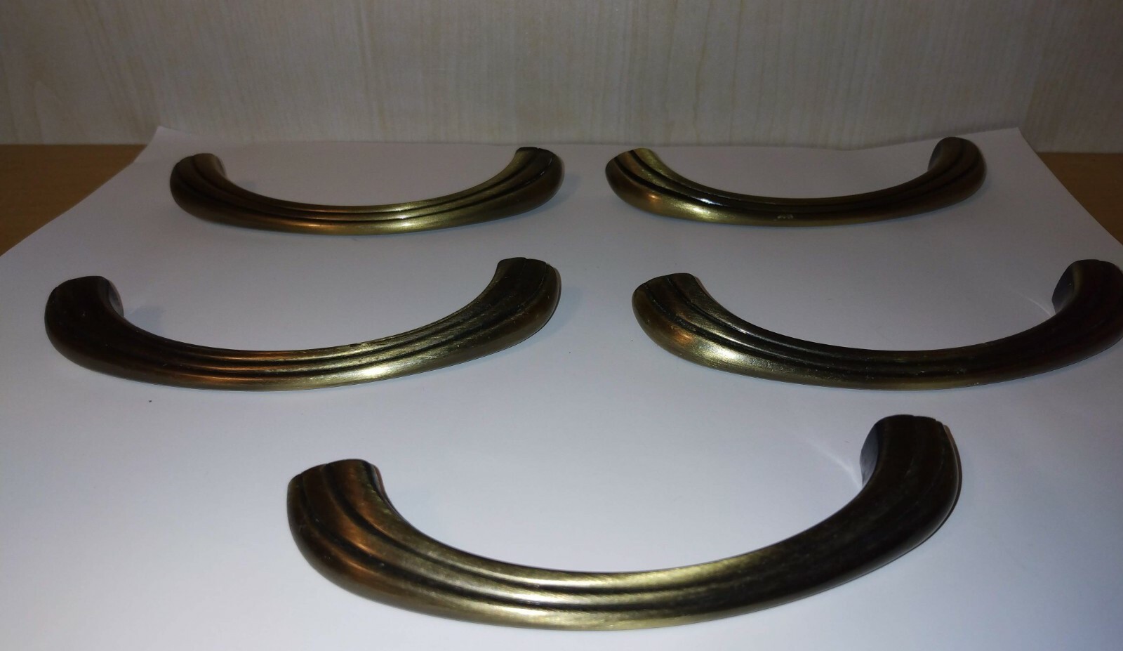 5 Vintage Bronze Tone Drawer Cabinet Handle Pulls Grooved Lines 4 1/4″