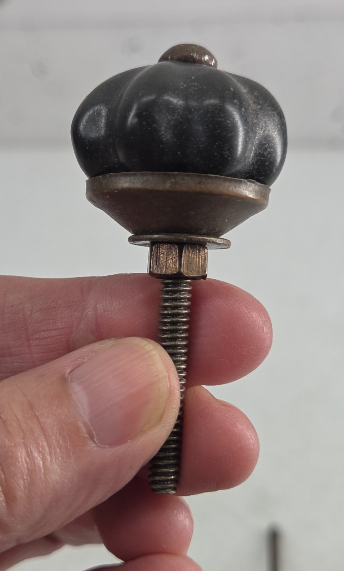 Vintage Lot of 6 Black Porcelain Floral Cabinet Knobs Drawer Pulls Handles