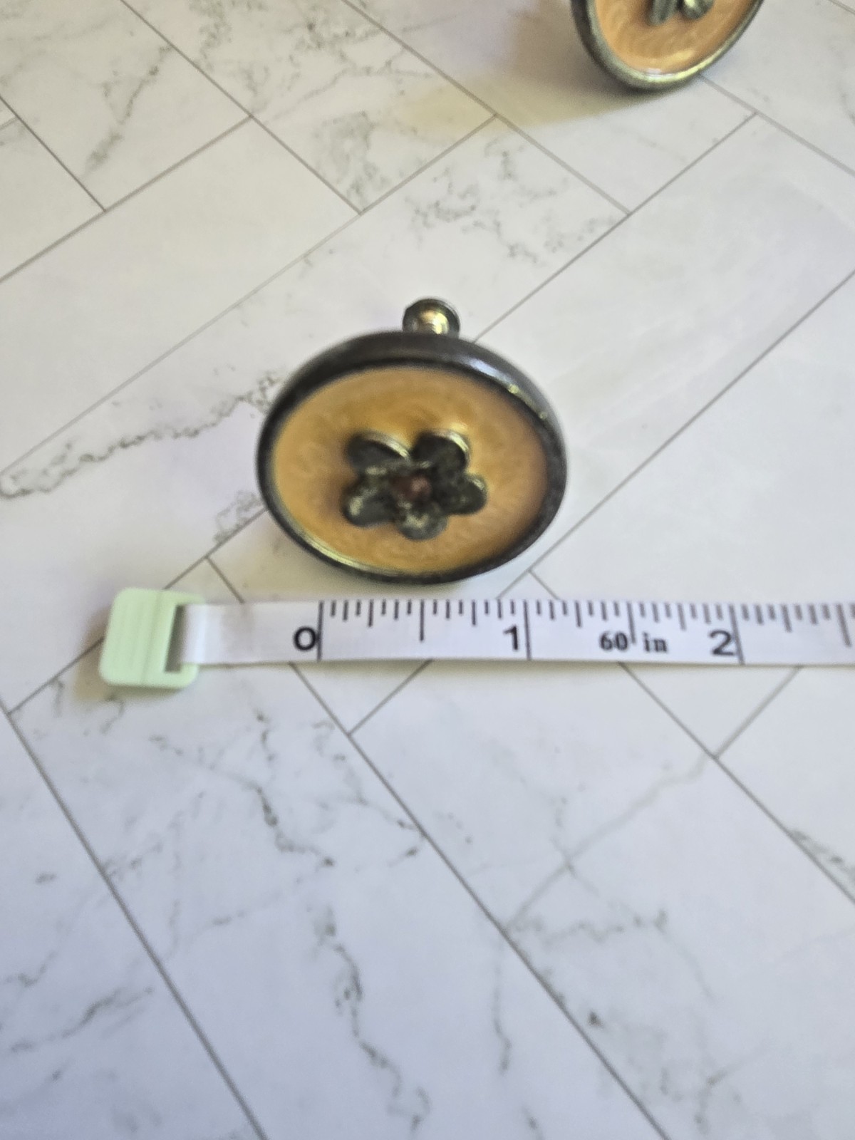 ​Set of 4 Vintage Floral Decorative Cabinet Knobs – Yellow Enamel & Metal Flower
