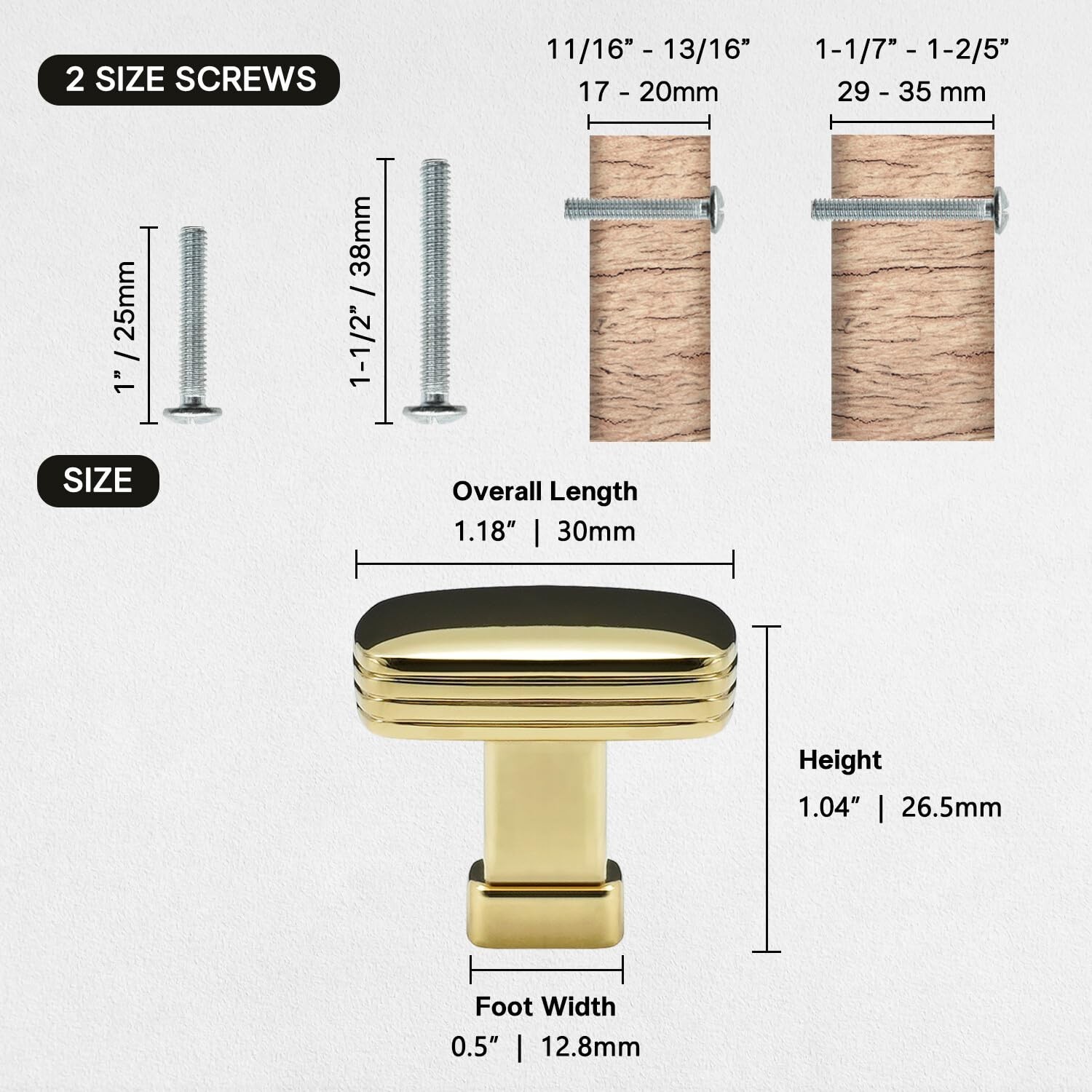 10 Pack Cabinet Knobs Polished Brass 1-3/16 Inch(30mm) Length Zinc Alloy Shin…