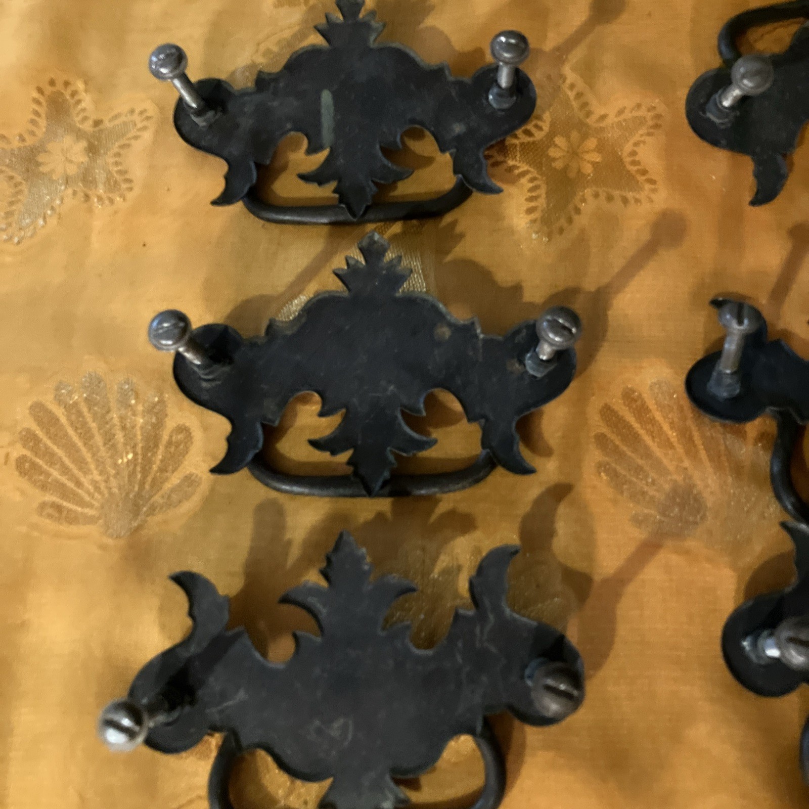 Set of 6 Vintage Metal Drawer Pulls Batwing USA Chippendale Style With Screws