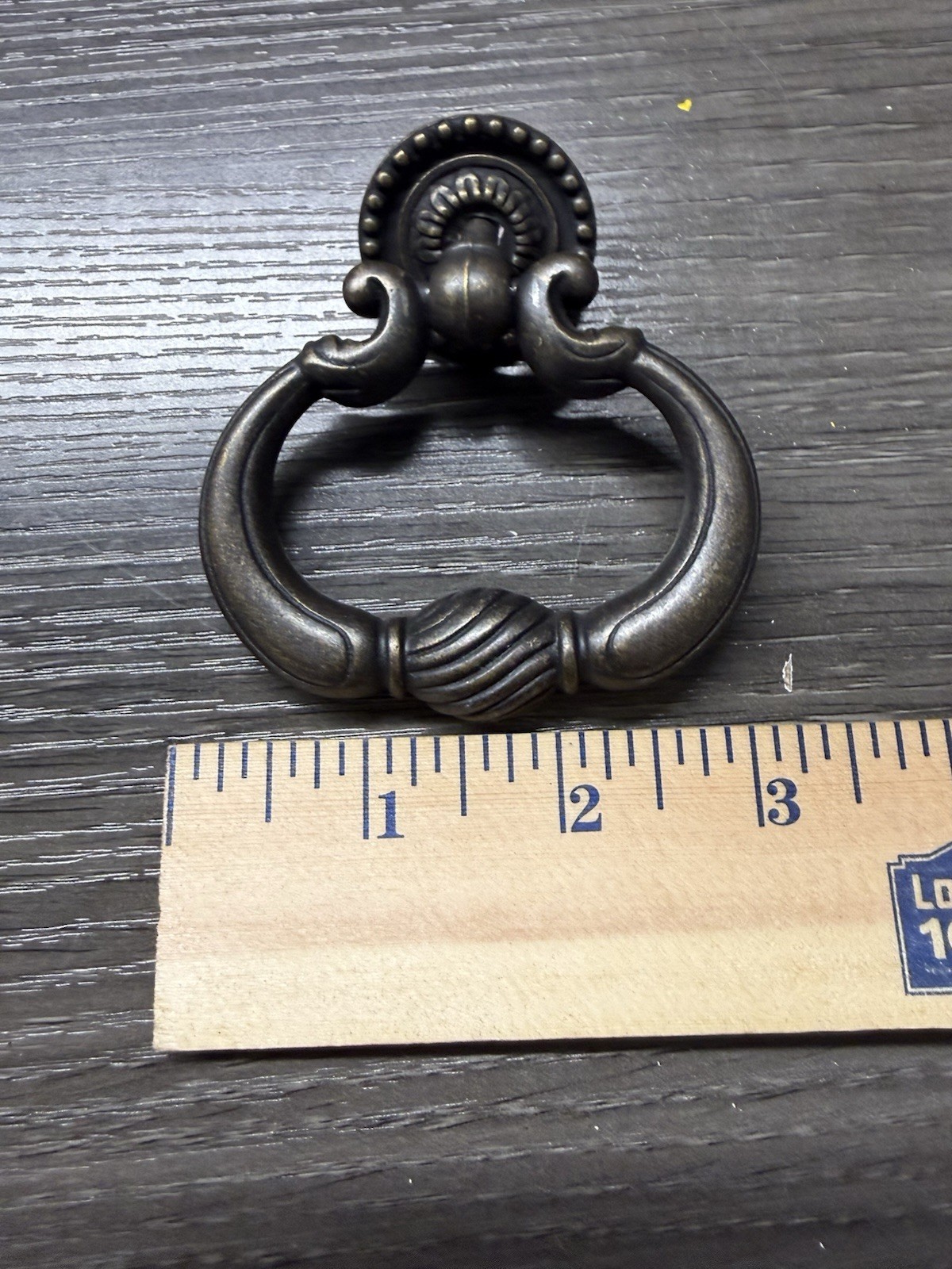 Vintage KBC Knocker Style Drop Bail Pull Handle & Backplate Dark Aged Brass (94)