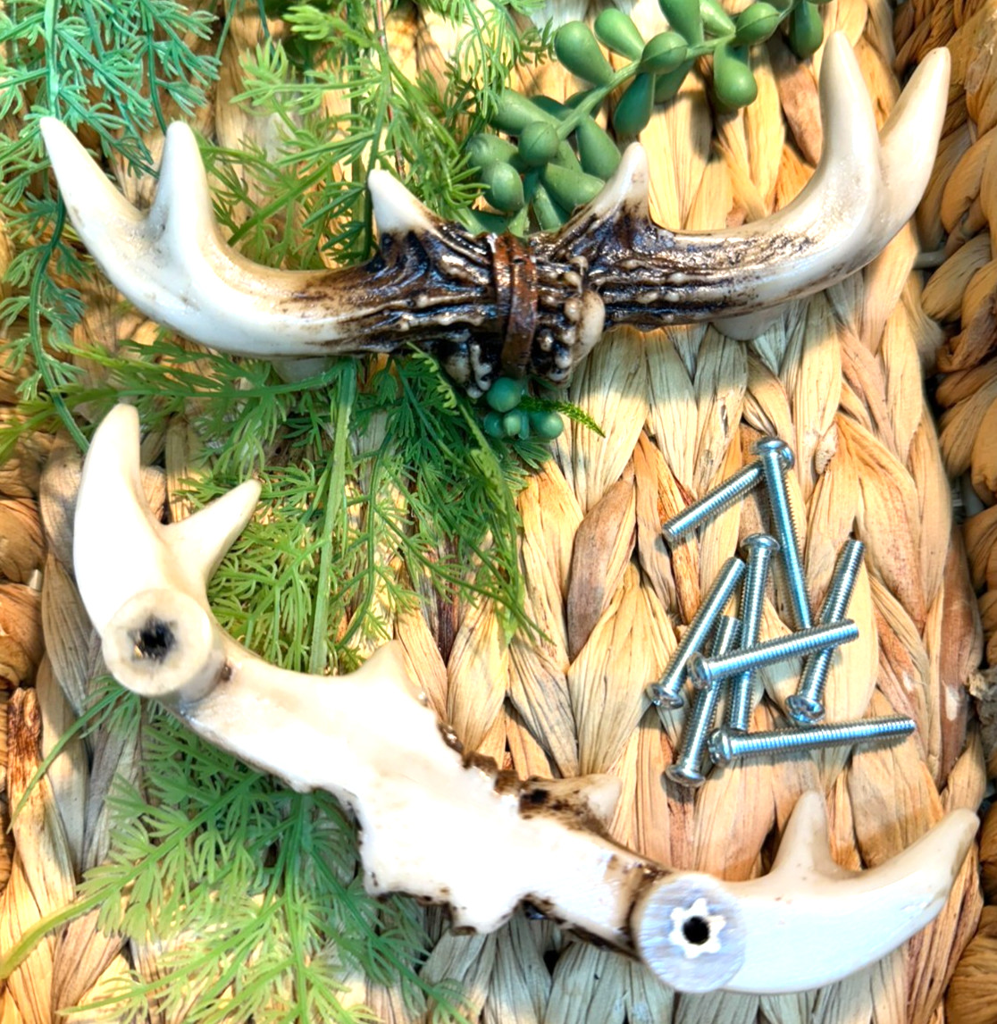 Set of 2 Western Rustic Deer Antlers Door Pull Furniture Hardware Bar Handles
