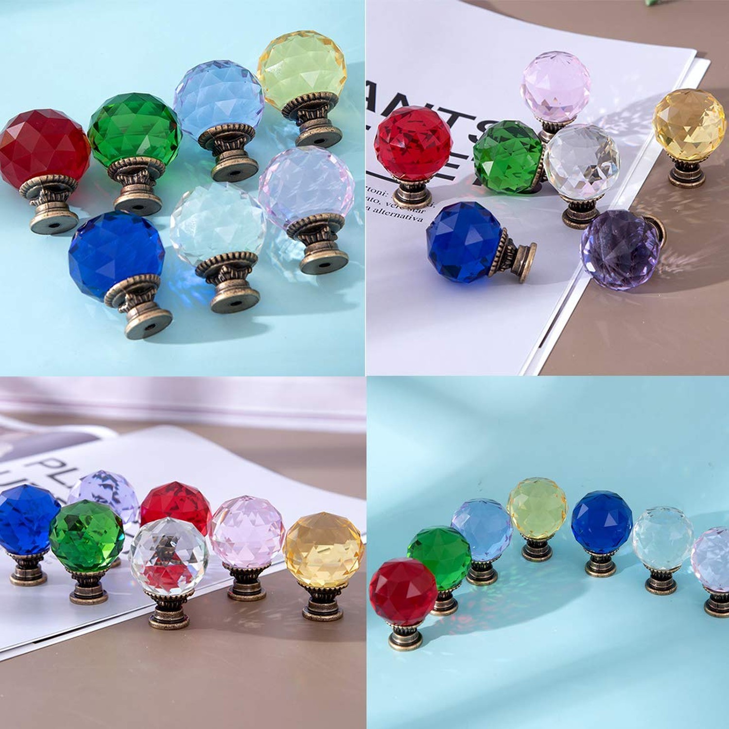 LONGWIN 10 Pack Crystal Kitchen Cabinet Knobs Pulls Handles 30mm Vintage Roun…