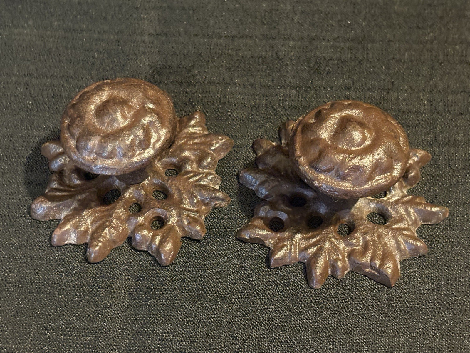 2- Rustic Leaf Cast Iron Drawer Pull 3″ wide