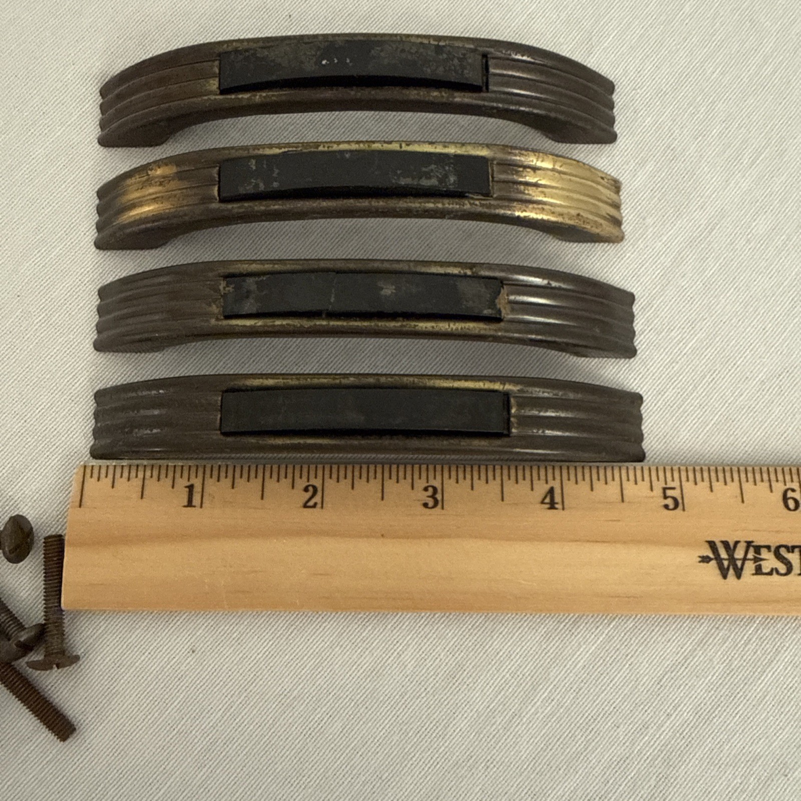 Set Of 4 Vintage Art Deco Mid Century Brass & Bakelite Drawer Handles Pulls 4″