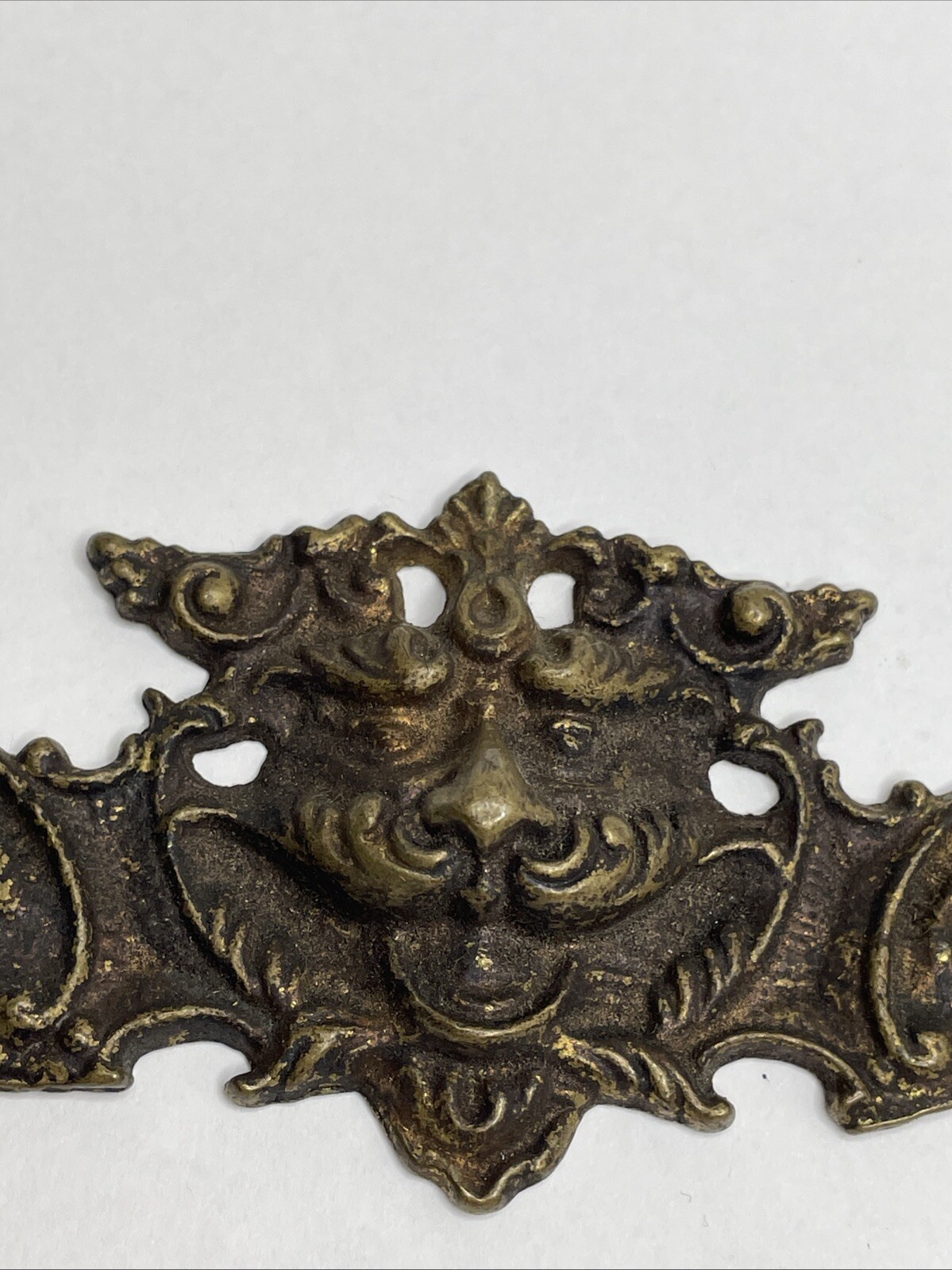 Antique Old Man Wind Winter Heavy Brass Drawer Pull Back Plate