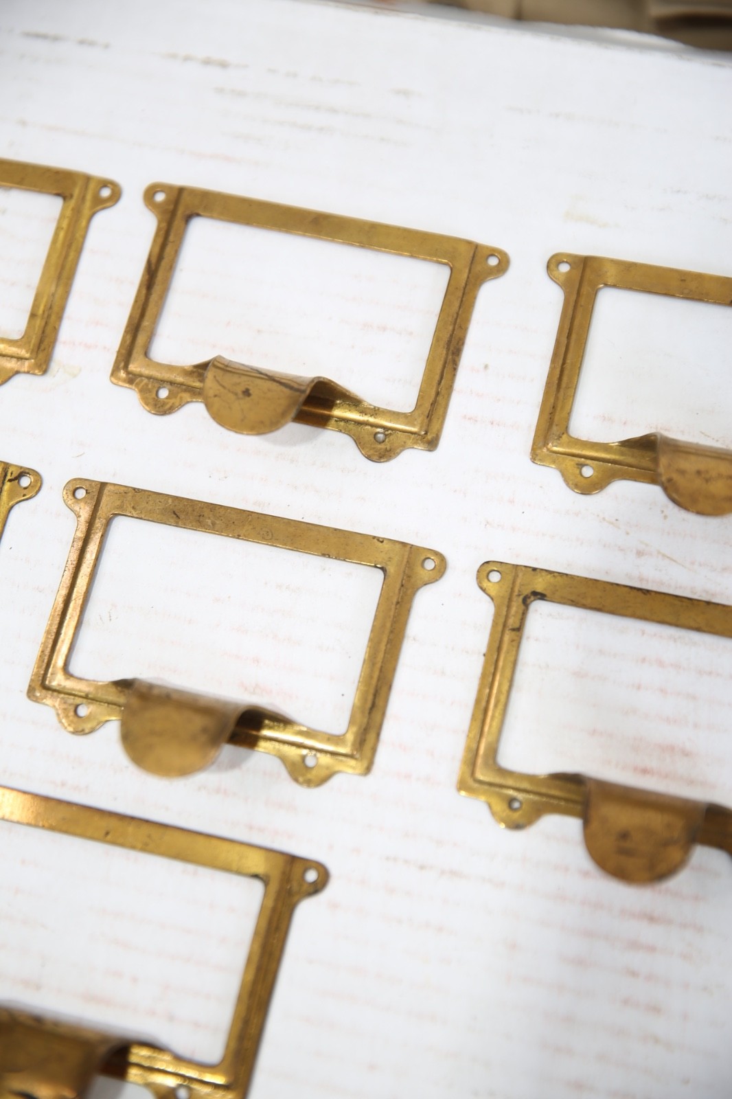 Vintage Card Catalog Brass Drawer Pull Label Card name Holder apothecary cabinet