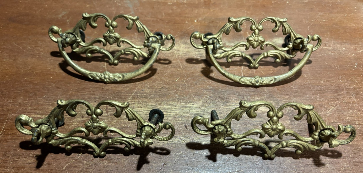 2 Vintage Antique Ornate Fancy Drop Bail Drawer Pulls & some parts. 3 inch CTC