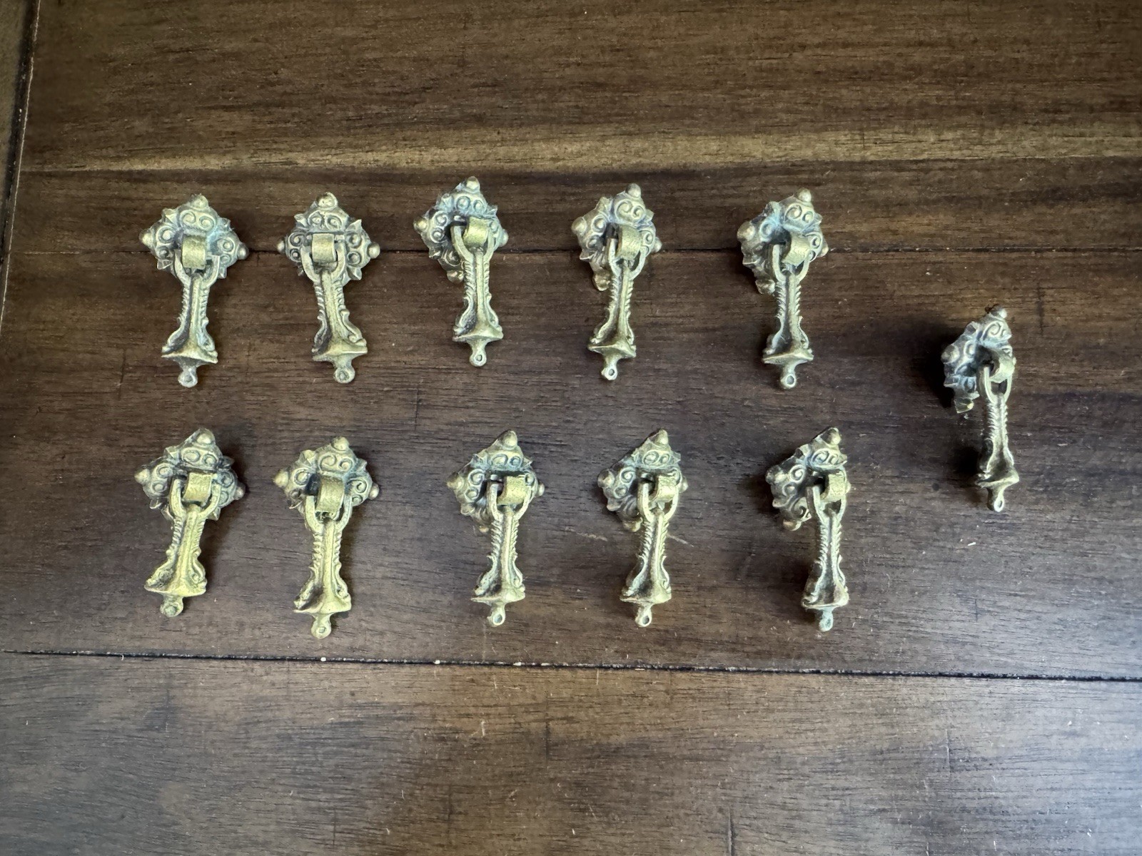 Lot 11 Vintage Antique Brass Drop Bail Drawer Pulls Cabinet Hardware