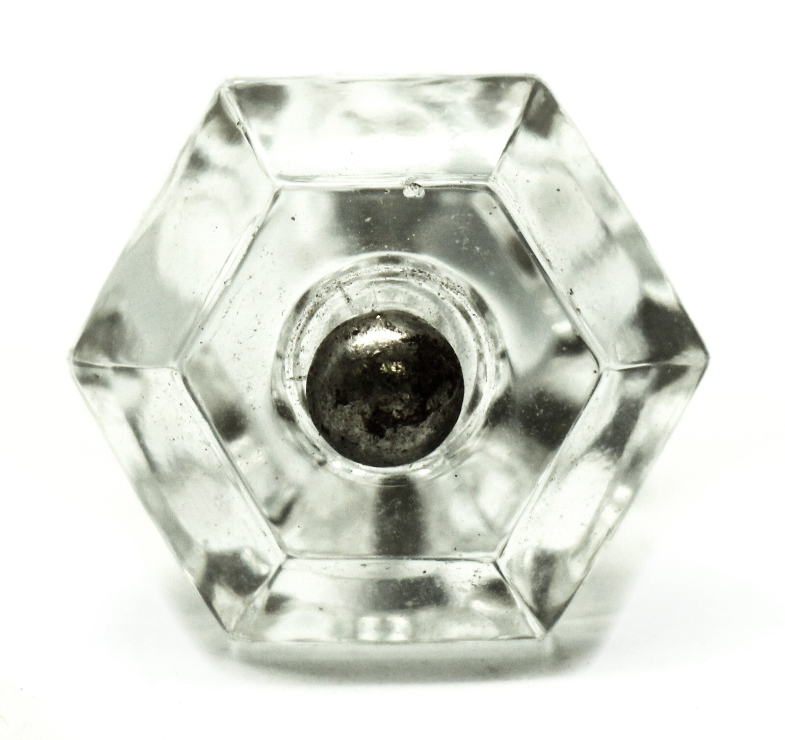 Vintage Clear Hexagon Gem Cut Glass Drawer Cabinet Knob