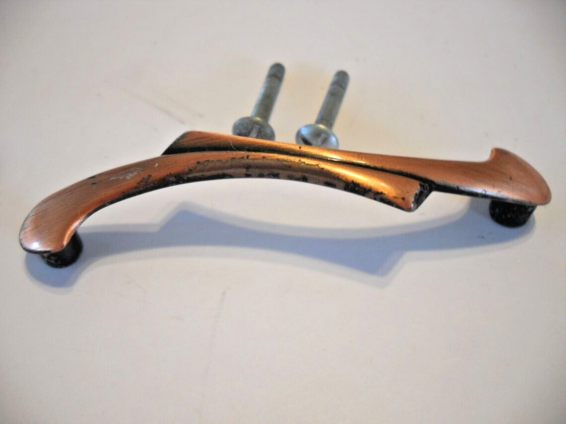 Vintage Satin Copper Flash Drawer Pulls Cabinet Door Handles Curved Ends
