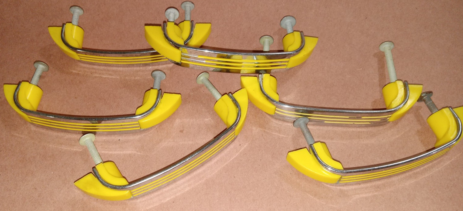 Lot of 6 VTG Art Deco Drawer Pulls Yellow Plastic 1930’s Streamline Moderne