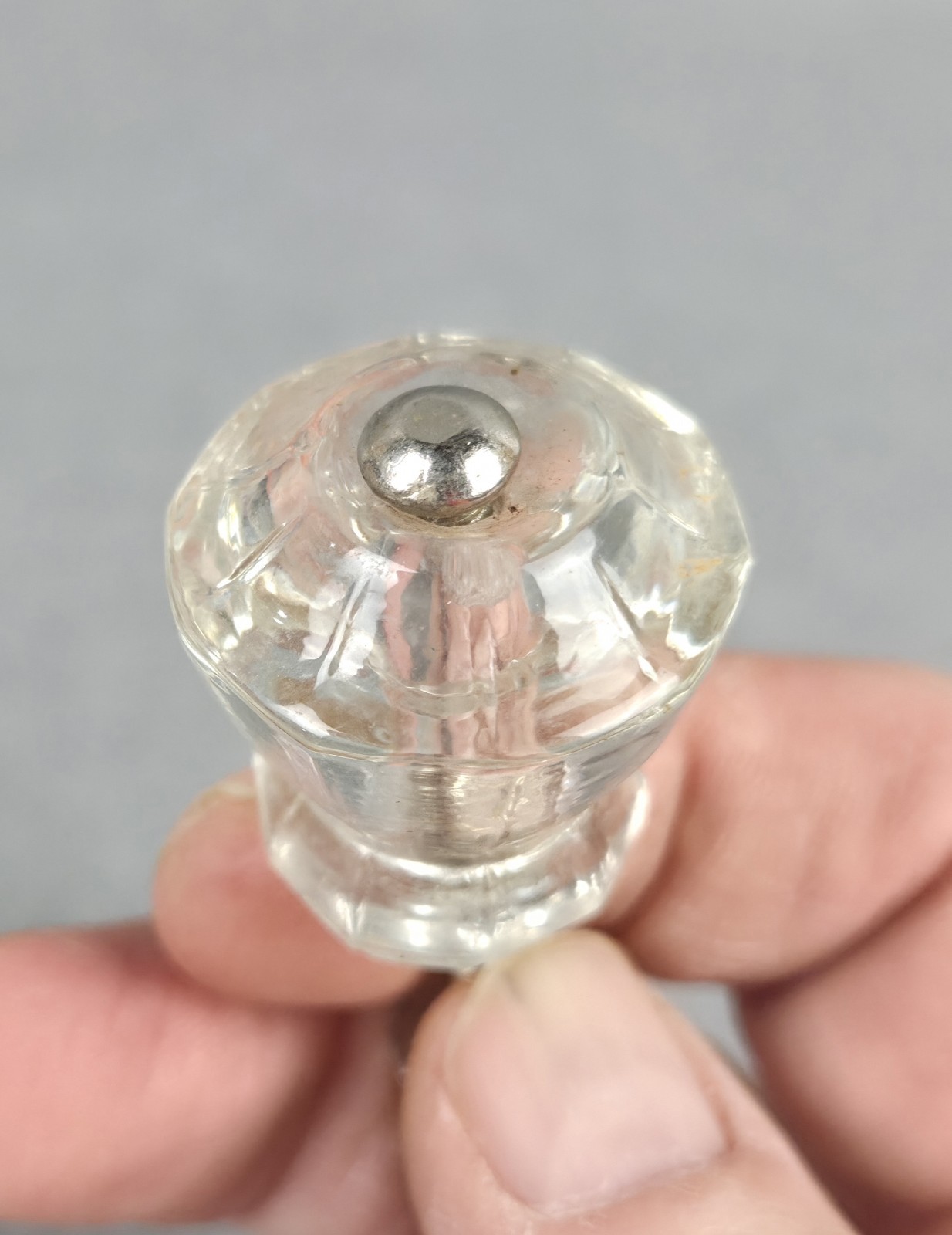 4 Vintage Clear Glass Drawer Pull Knobs Unmatched Sets 2 Hexagonal & 2 Decagonal