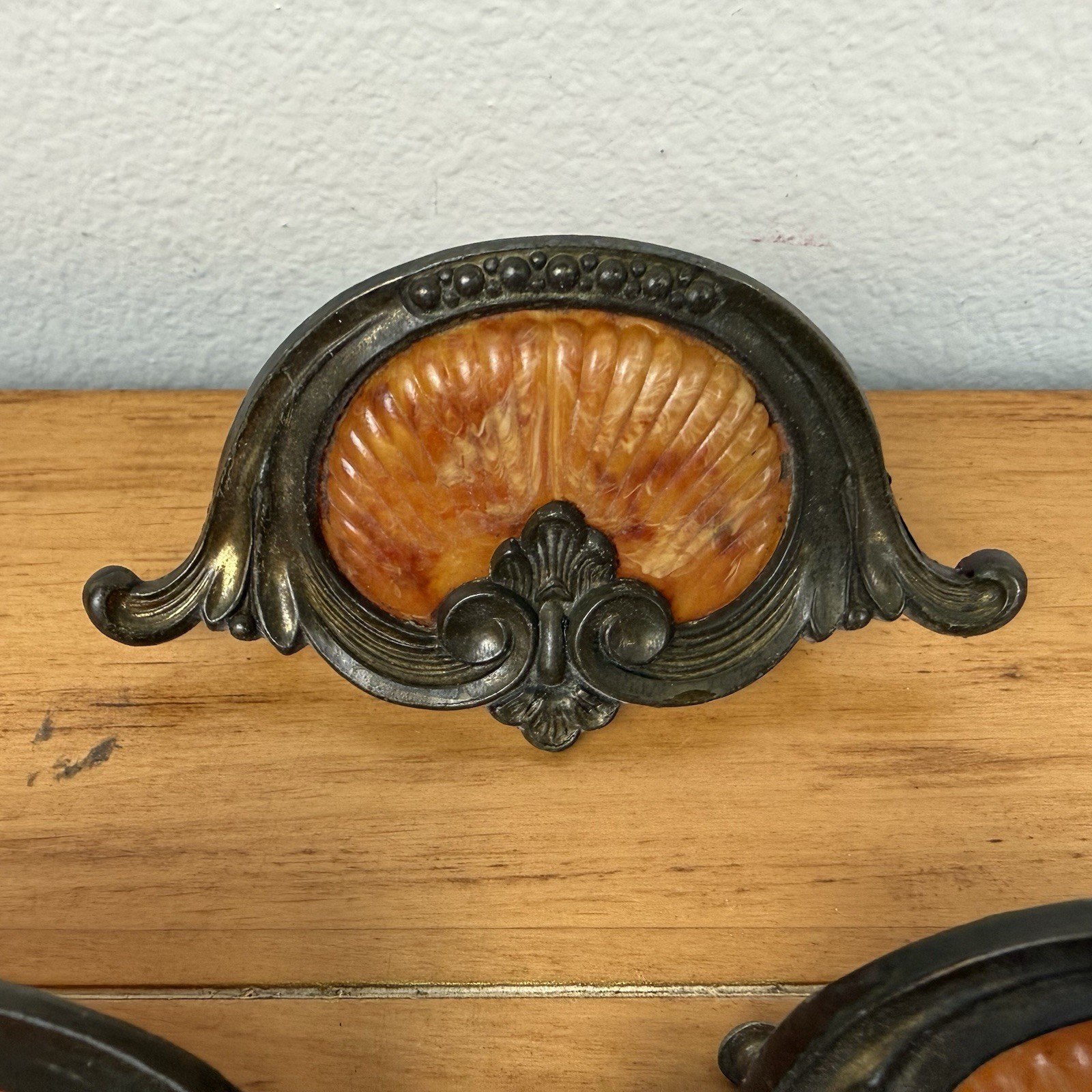 5 Vintage 1930’s-1940’s Keeler Art Deco Celluloid & Brass Original Drawer Pulls
