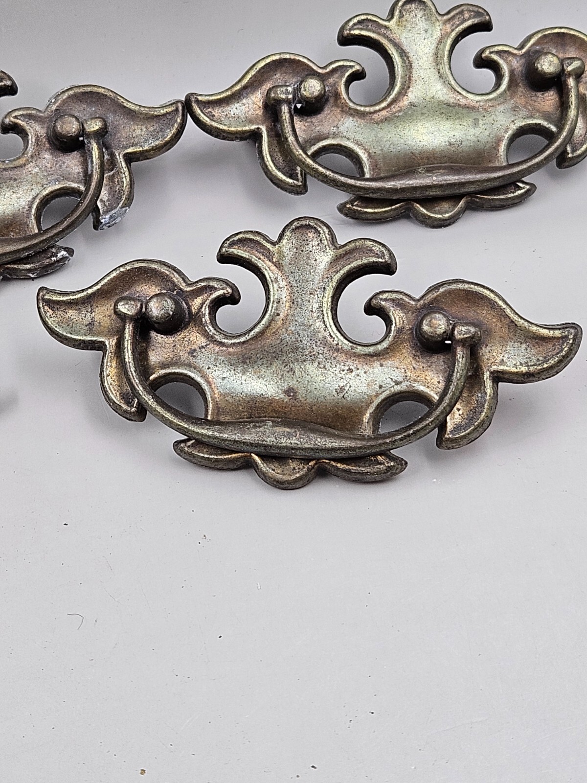 Vintage Cast Metal Bronze Tone 6 Chippendale Batwing Style Drop Bail Pull Handle