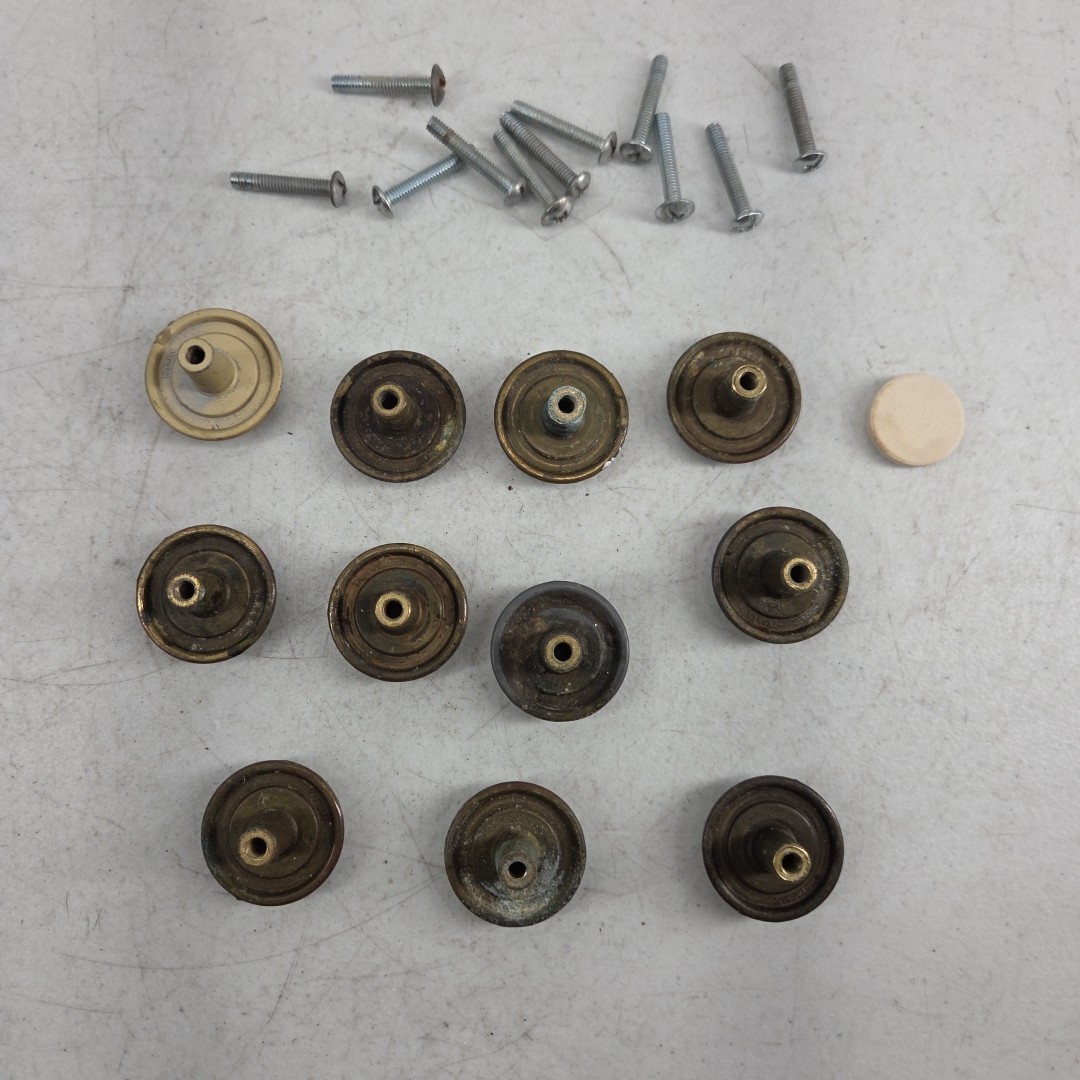 Vintage Lot of 11 Drawer Pull Knobs Round Handle Porcelain Brass