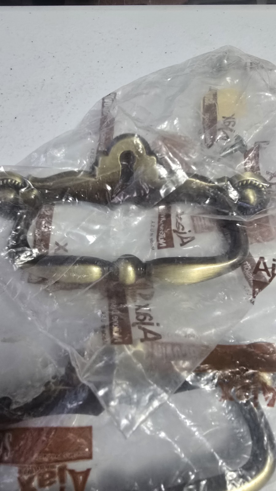 6 NOS VINTAGE BRASS AJAX FIXED BAIL BATWING DRAWER PULLS Key Hole Chippendal