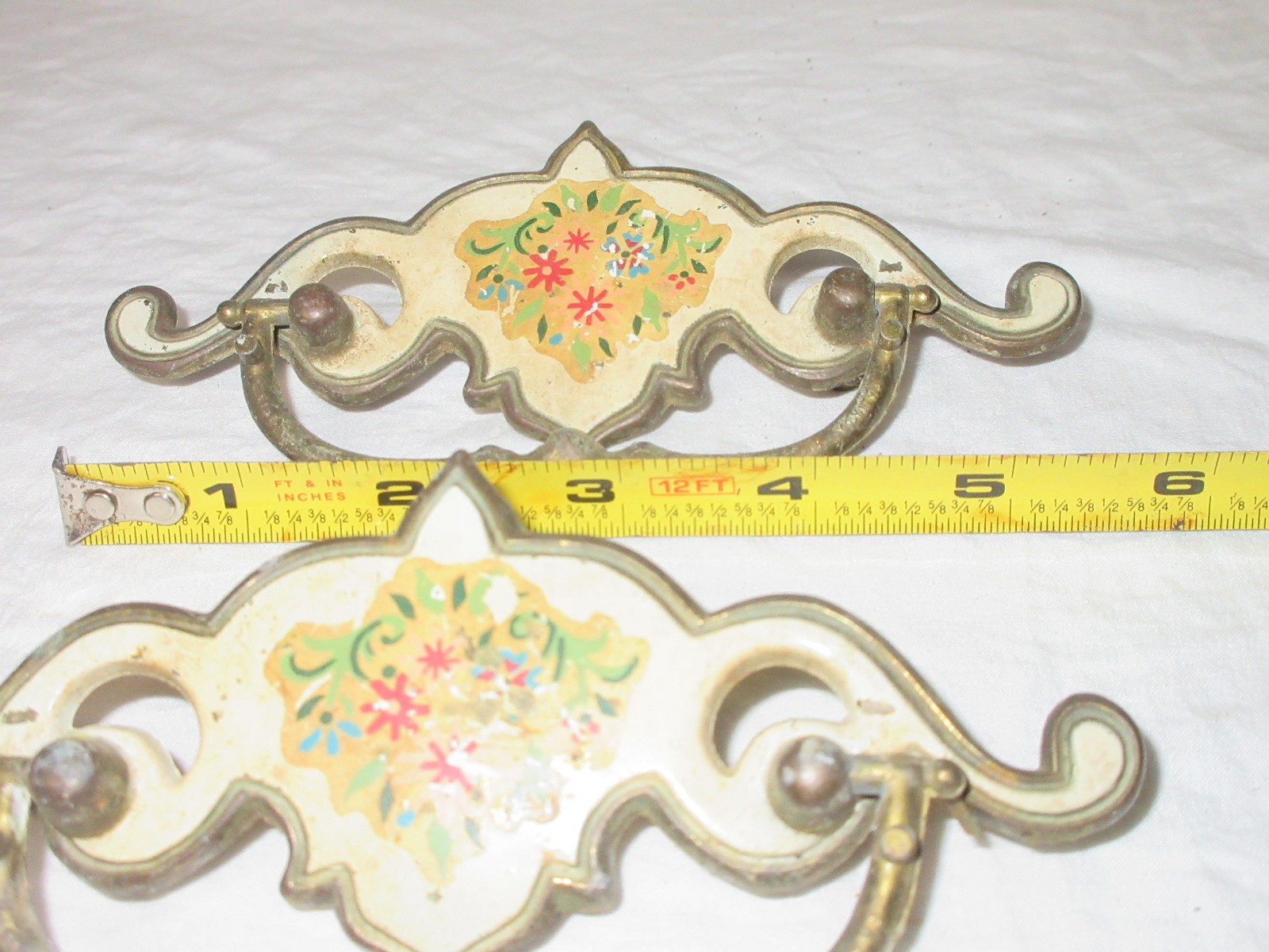3 Vintage Porcelain Painted French Provincial Country Drawer Pulls Handles