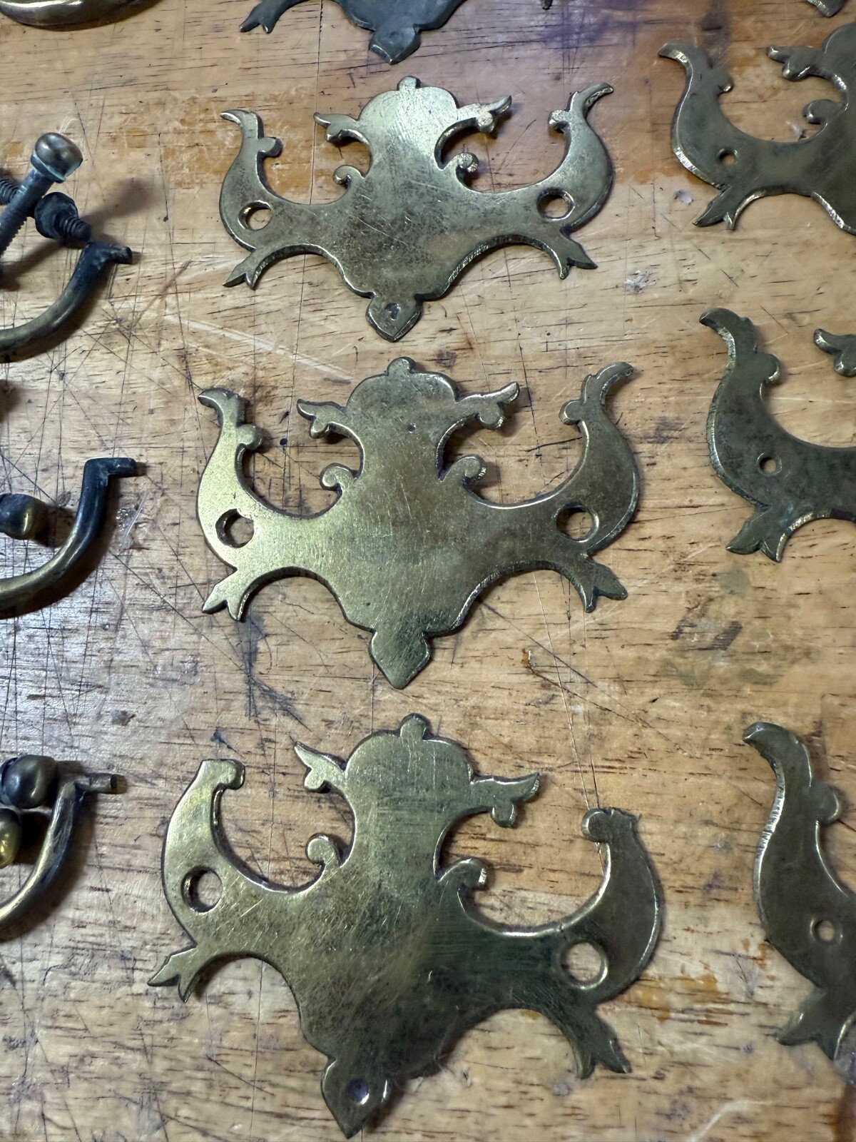 antique chippendale batwing brass set 18th hardware tall chest 1780