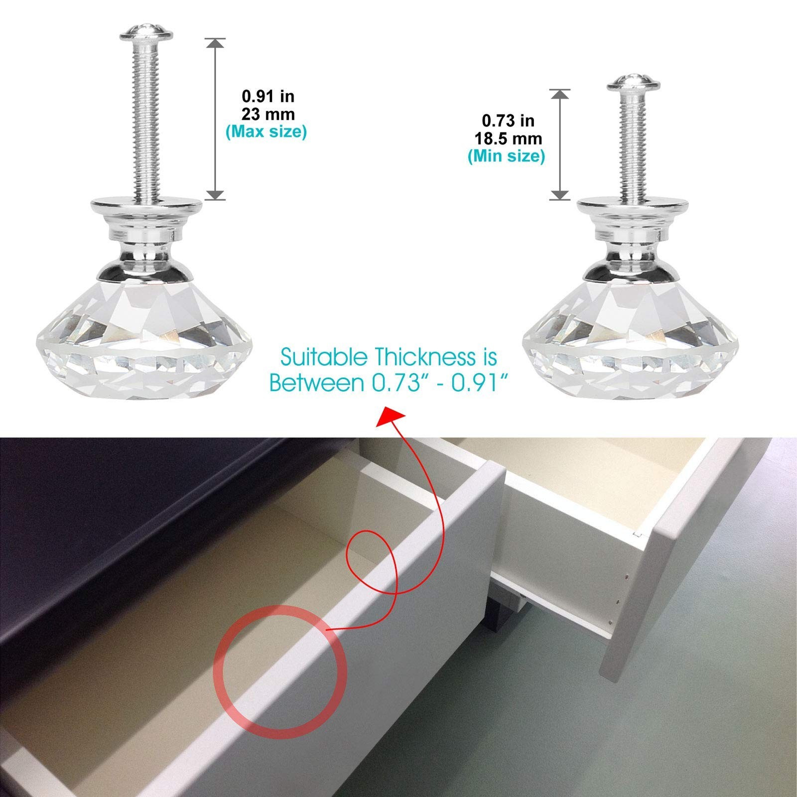 10 Pcs 30MM Kitchen Cabinet Knobs and Drawer Pulls – Silver Glass Crystal Kno…