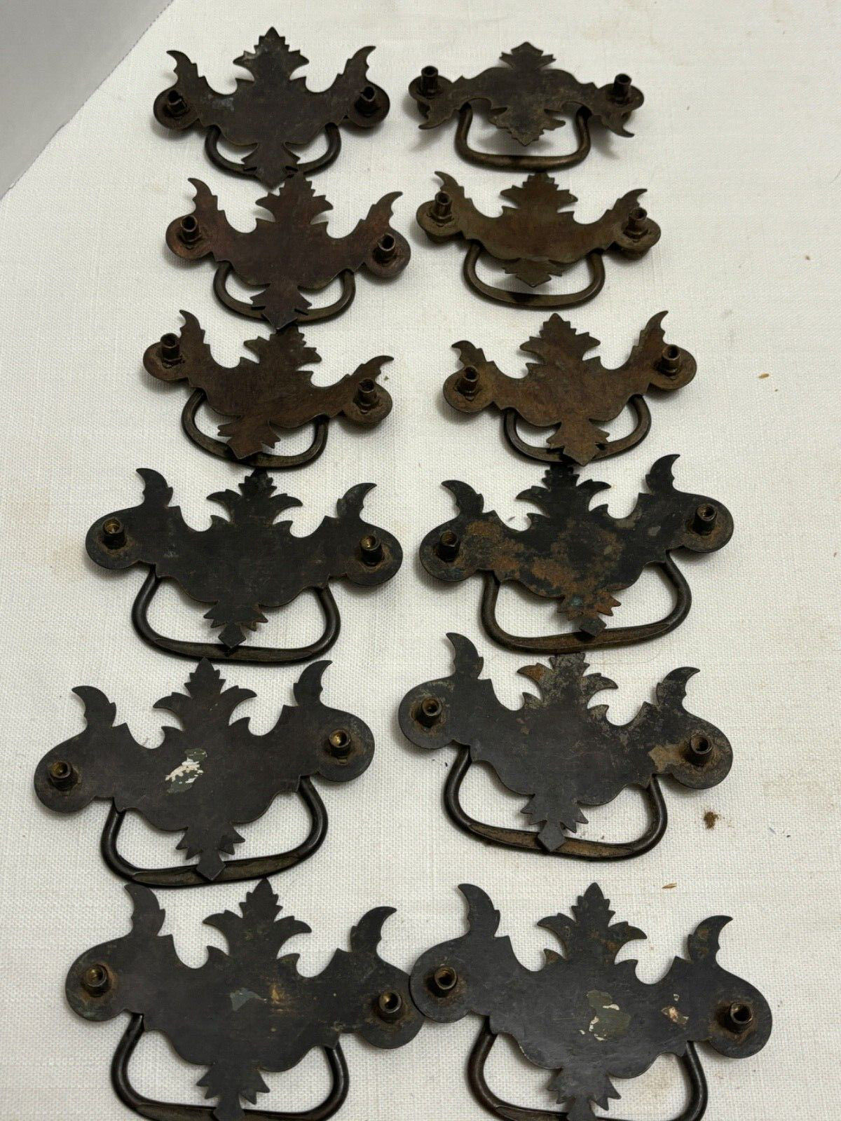 12 Chippendale Batwing Vintage Stamped Metal Drawer Pulls w Bails 2 Sizes