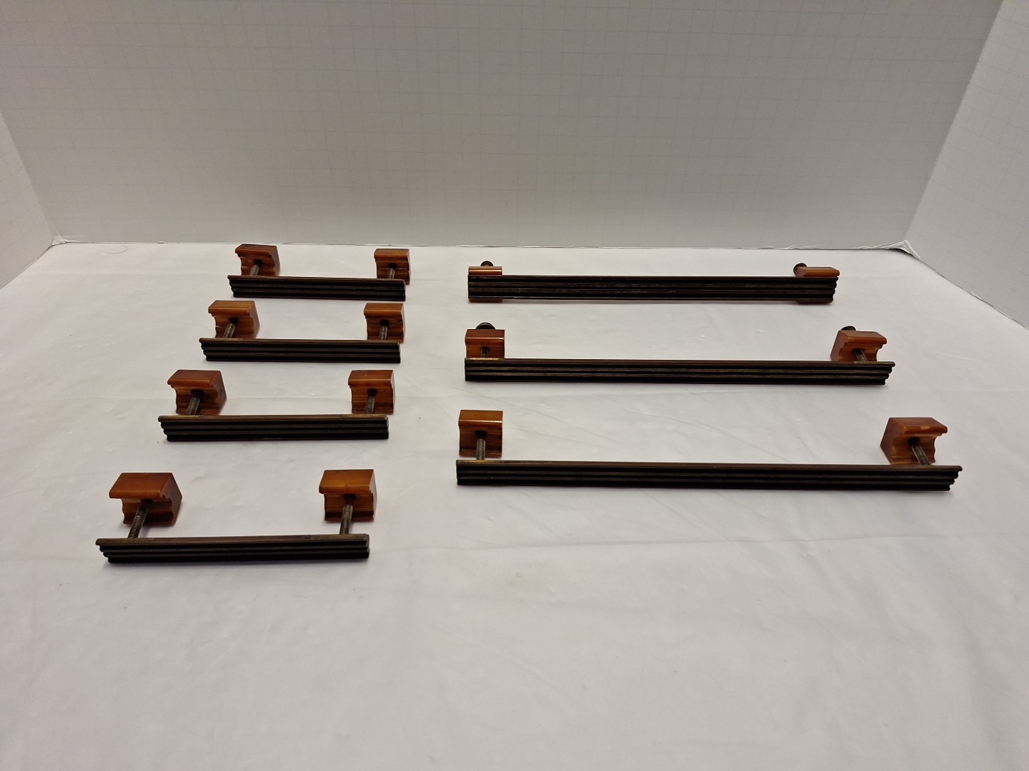 Set of 7 Pulls Butterscotch Solid Brass Bakelite Art Deco MCM Vintage Read Pics