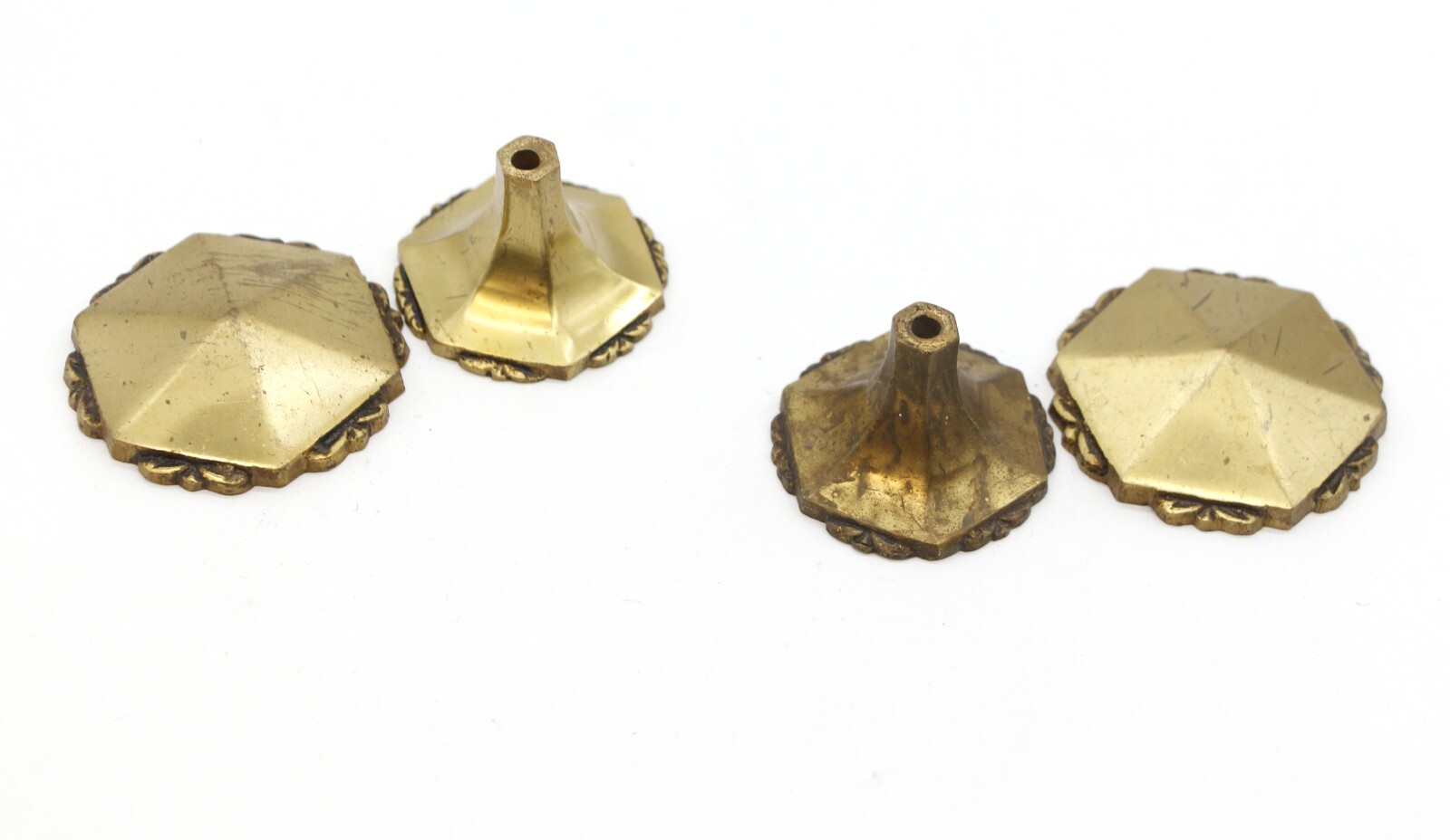Pair of Vintage 2 in. Hexagon Scalloped Brass Cabinet Drawer Knobs
